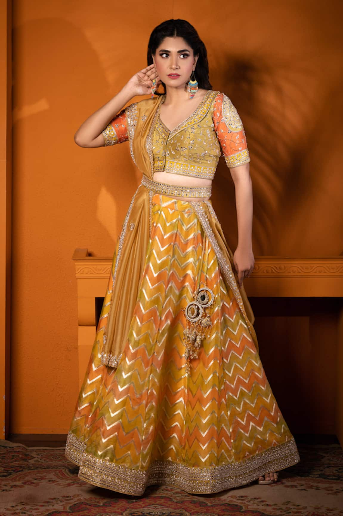 MOHA Atelier Chevron Pattern Lehenga Set