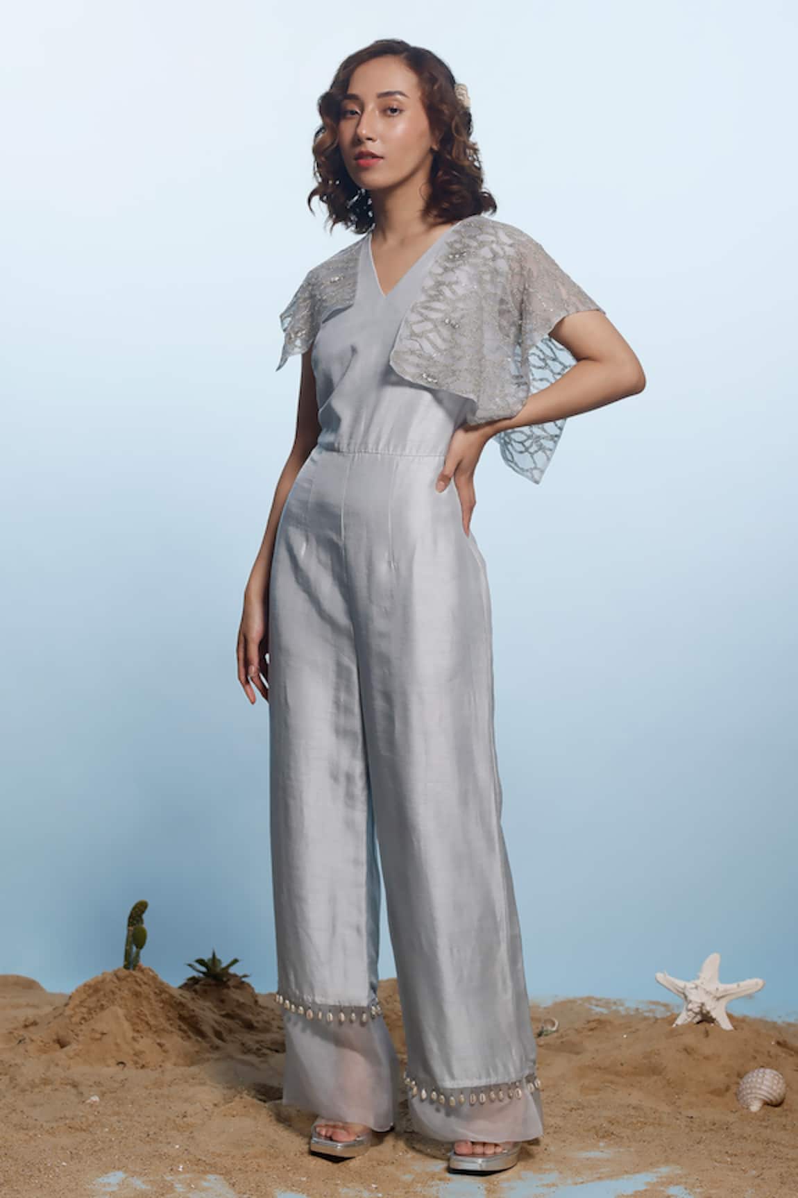 Eclat by Prerika Jalan Pearl Embroidered Shoulder Panel Jumpsuit