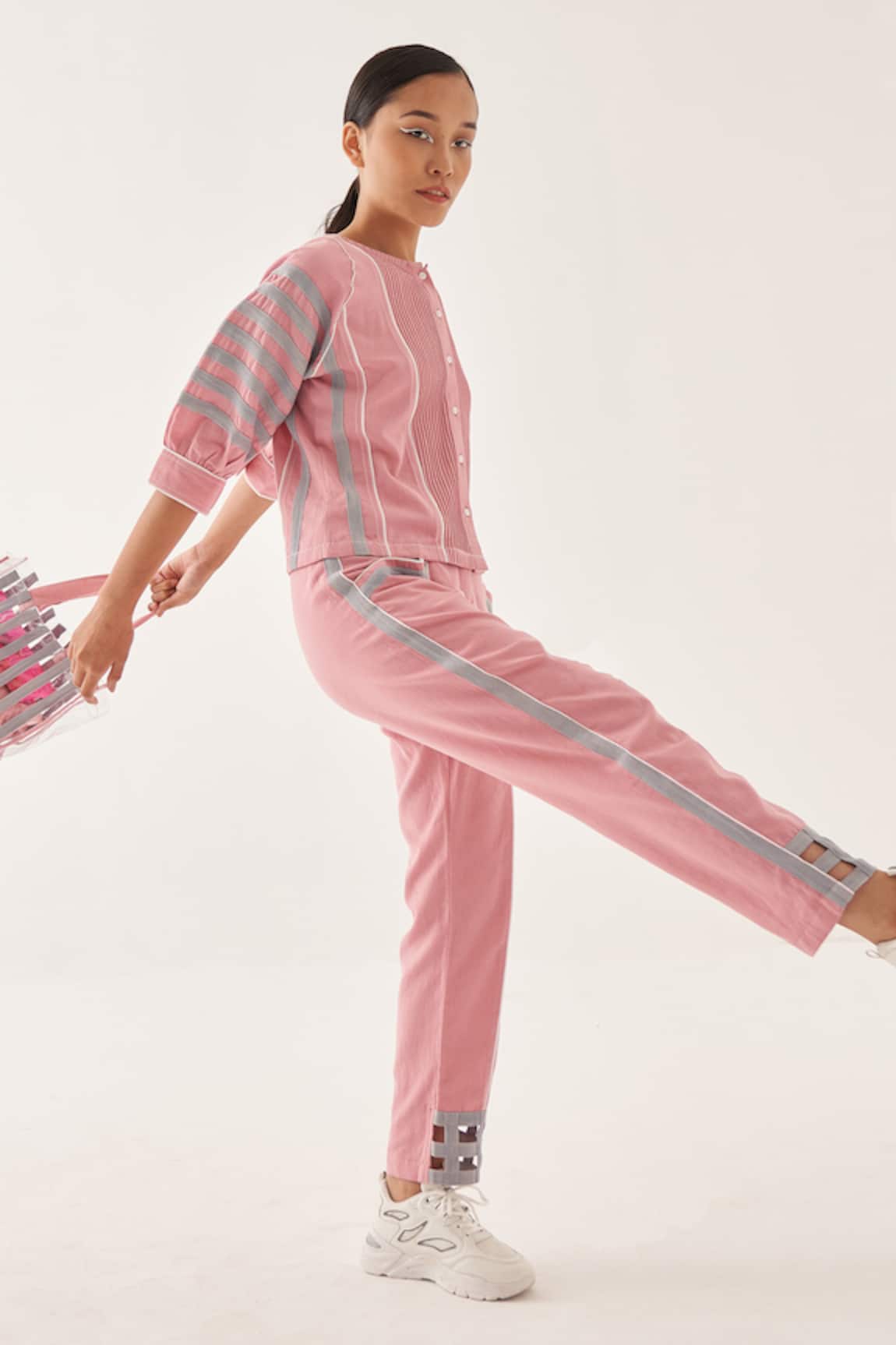 Pink Striped Silk Trousers
