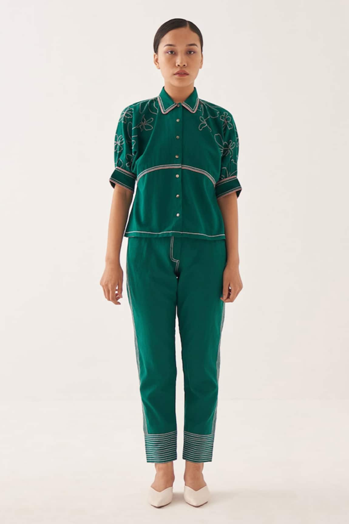 CROSS A LINE Nale Embroidered Shirt & Straight-Fit Trouser Set