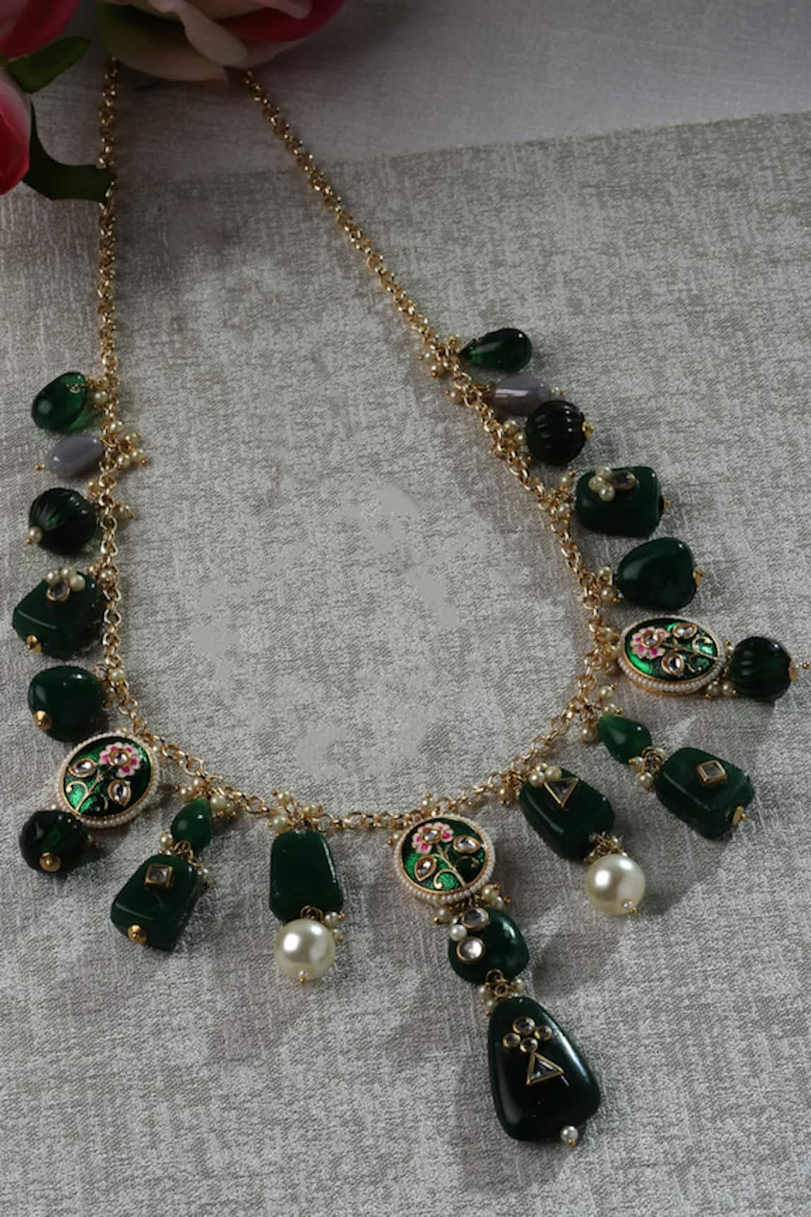 Dugran By Dugristyle Natural Stones Embellished Necklace 
