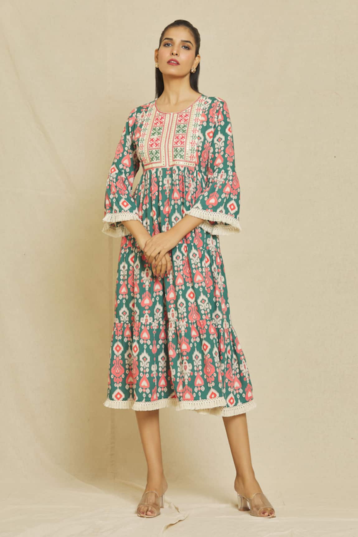 Nazaakat by Samara Singh Vintage Print Tiered Dress