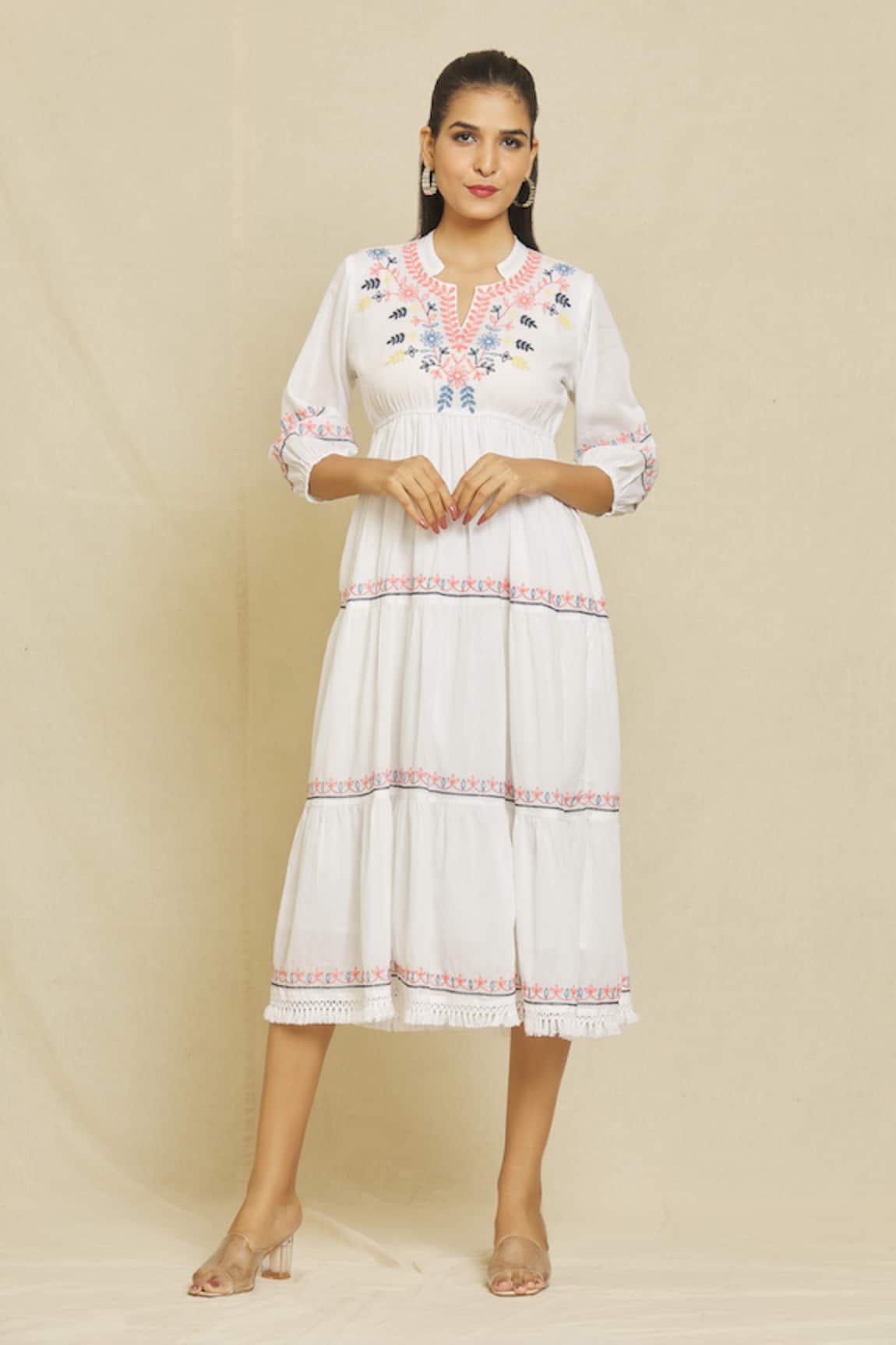 Nazaakat by Samara Singh Thread Embroidered Tiered Dress
