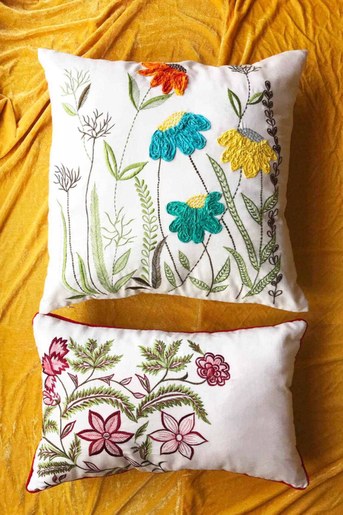 ALCOVE Floral Garden Embroidered Square Cushion Cover