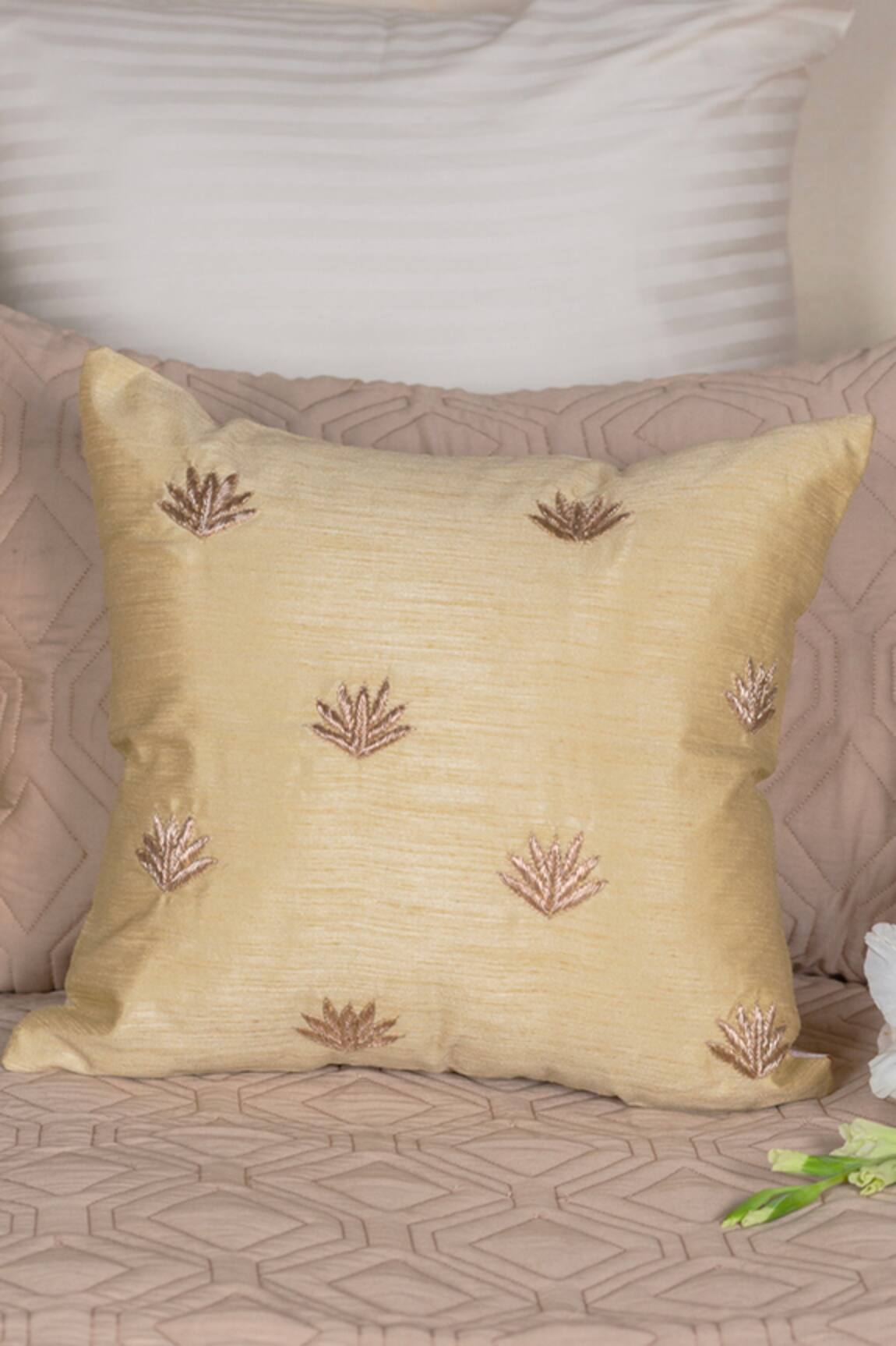 ALCOVE Lotus Hand Embroidered Cushion Cover