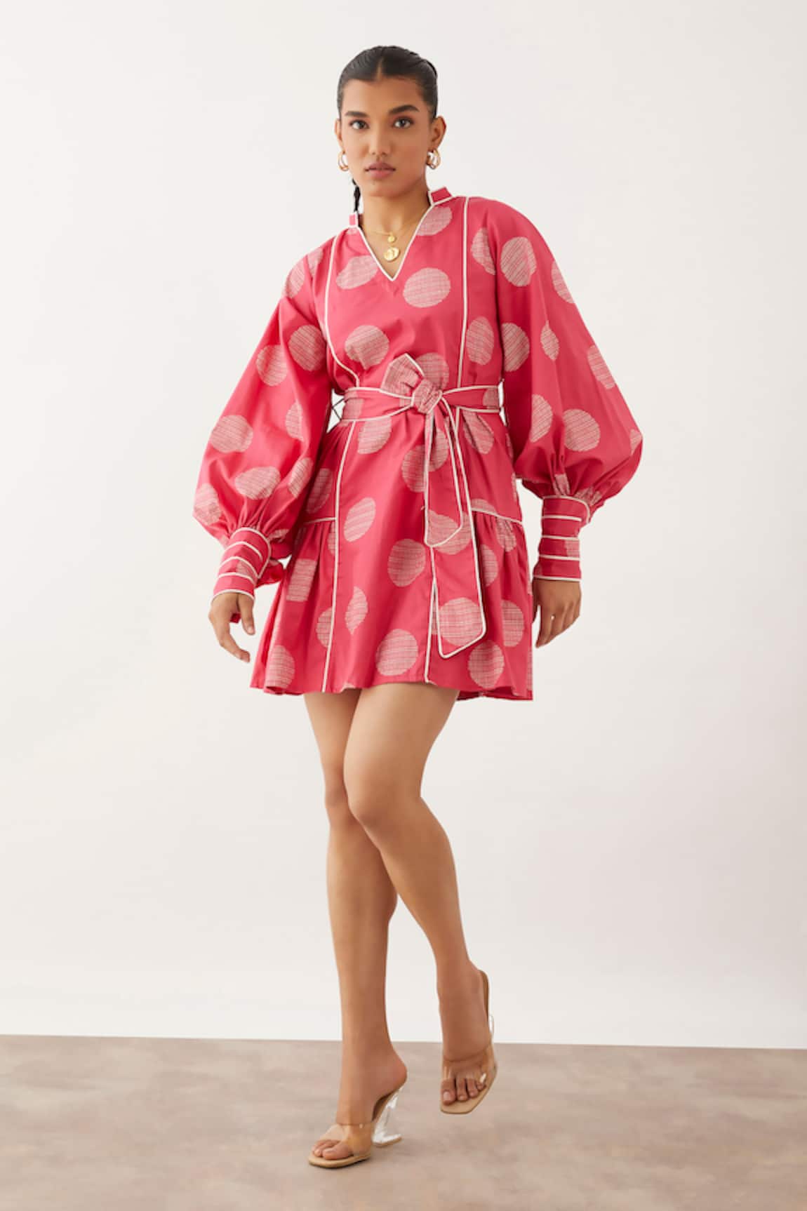 Son Of A Noble Snob Clara Geometric Print Balloon Sleeve Dress 