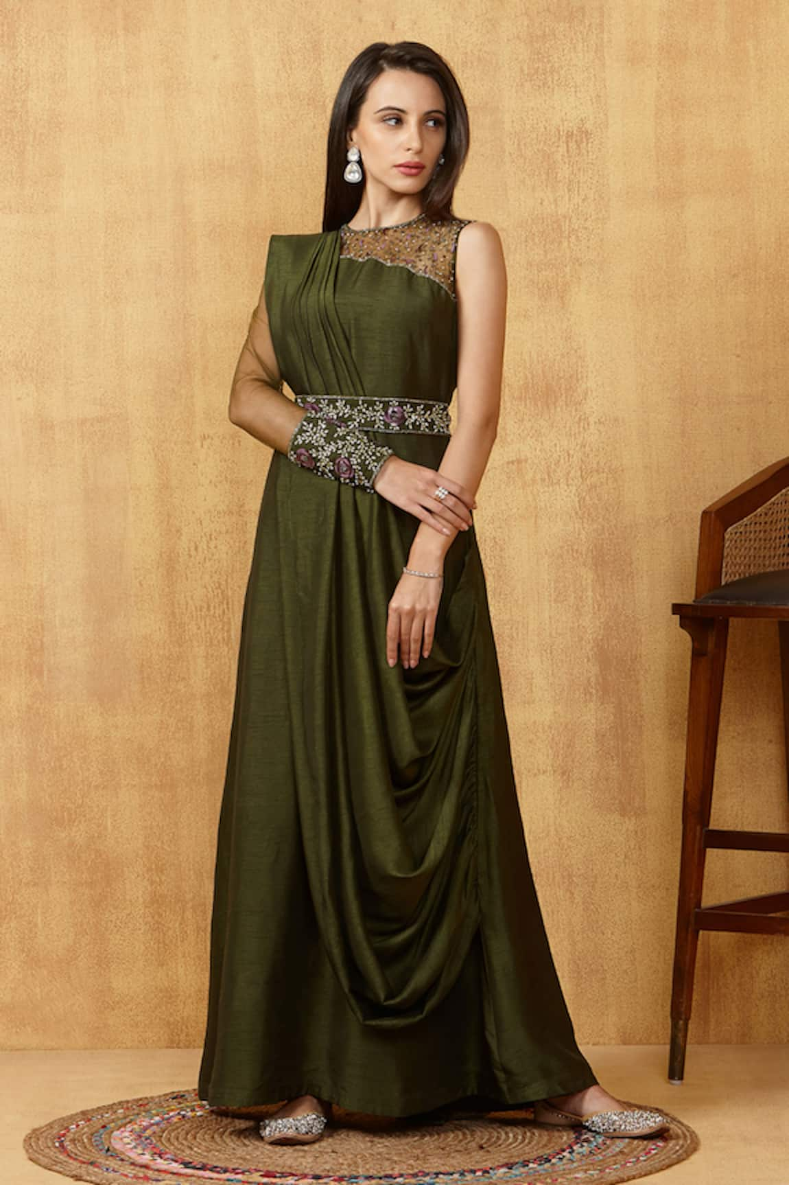 Kressa Embroidered Drape Gown