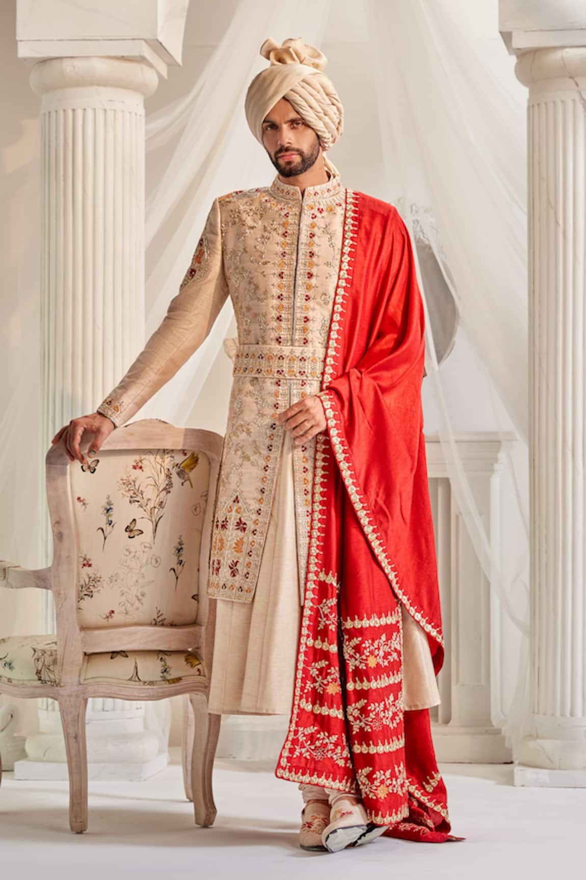 Rachit Khanna Floral Vintage Resham Embroidered Sherwani Set