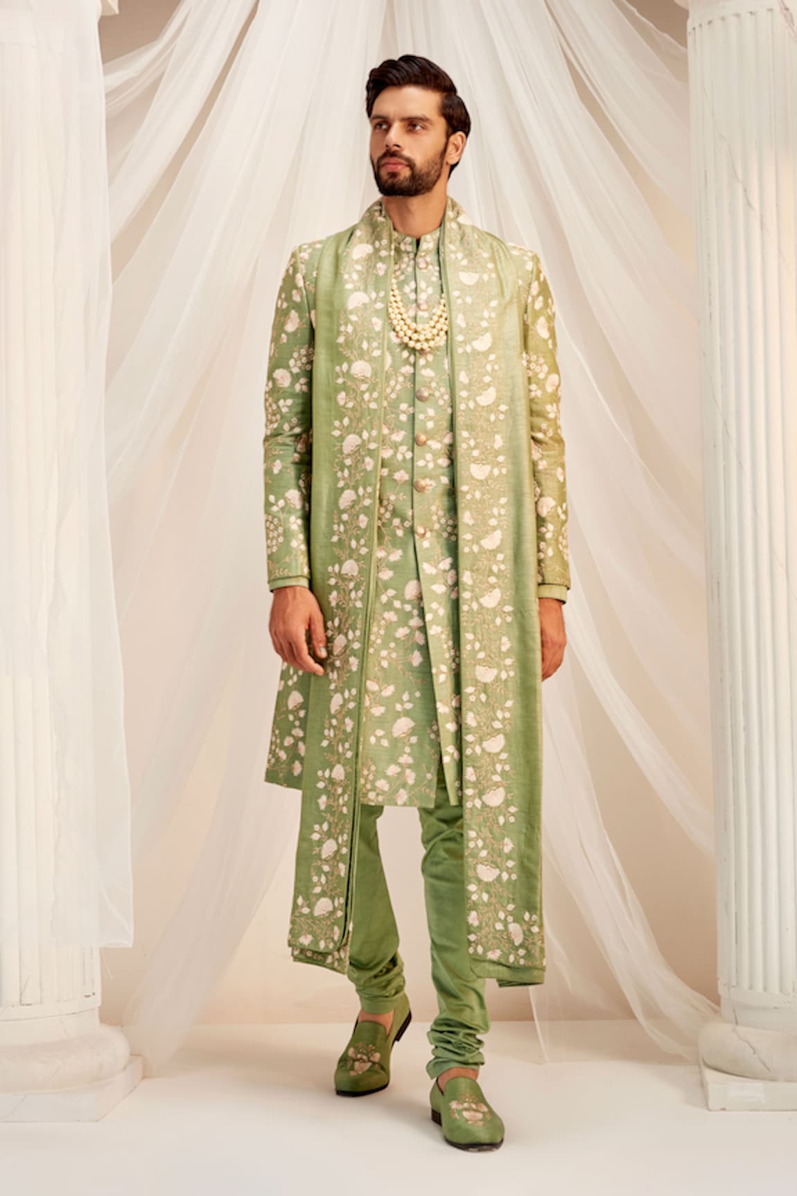 Rachit Khanna Botanical Resham Embroidered Sherwani Set