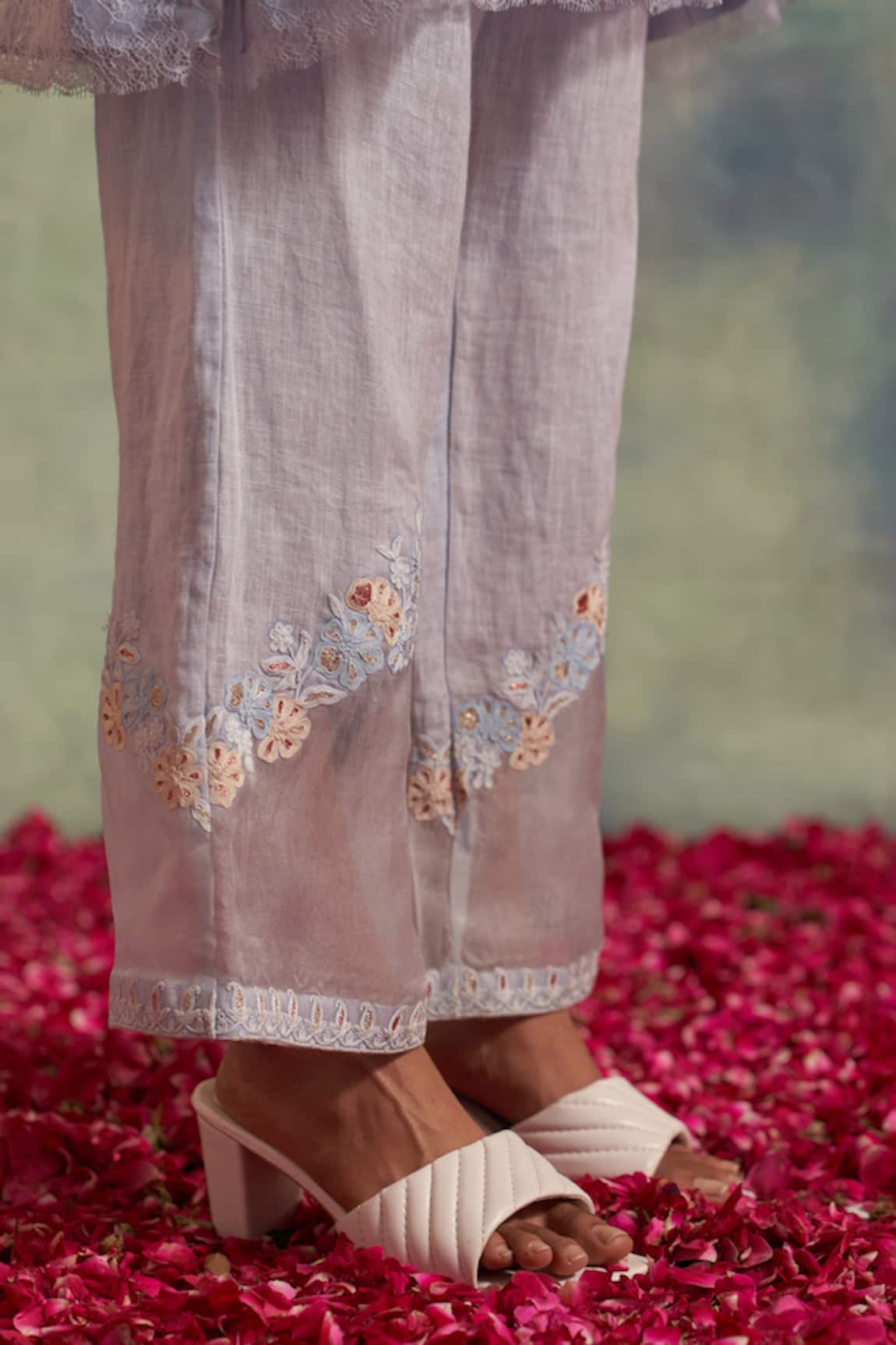Block Print Linen Trouser Pant White Gold Price in Pakistan