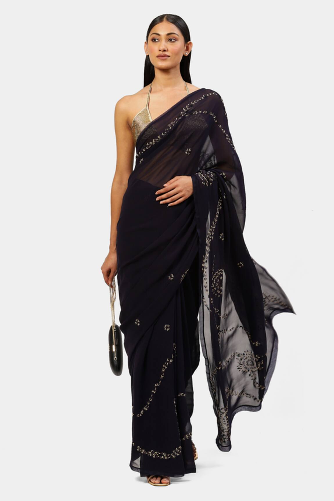Satya Paul Lurex Thread & Sequin Embroidered Saree