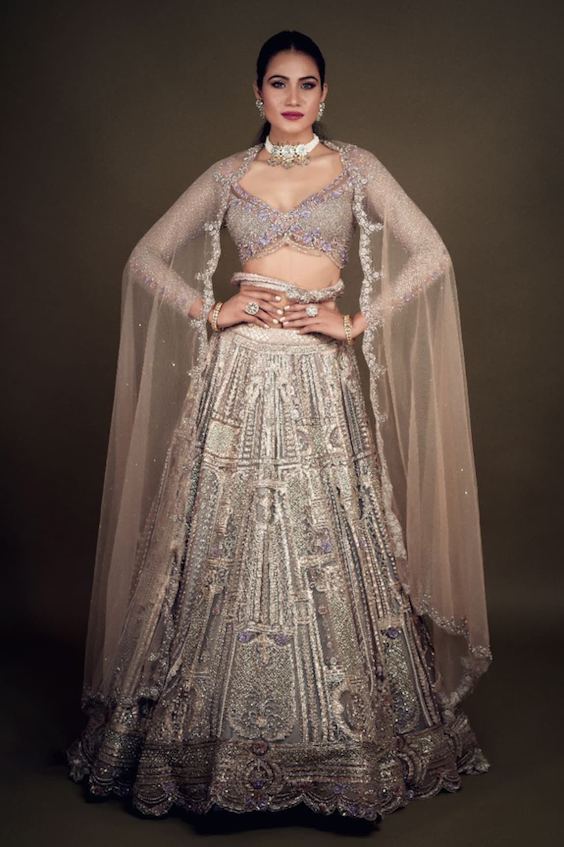 ANJALEE AND ARJUN KAPOOR Applique Embroidered Bridal Lehenga Set