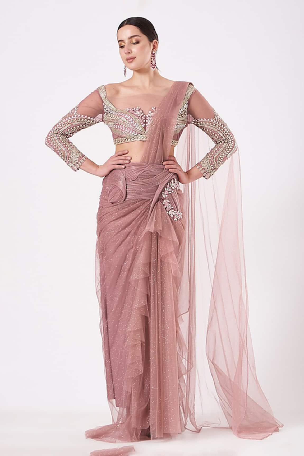 ANJALEE AND ARJUN KAPOOR Pre-Draped Shimmer Finish Saree & Embroidered Blouse Set