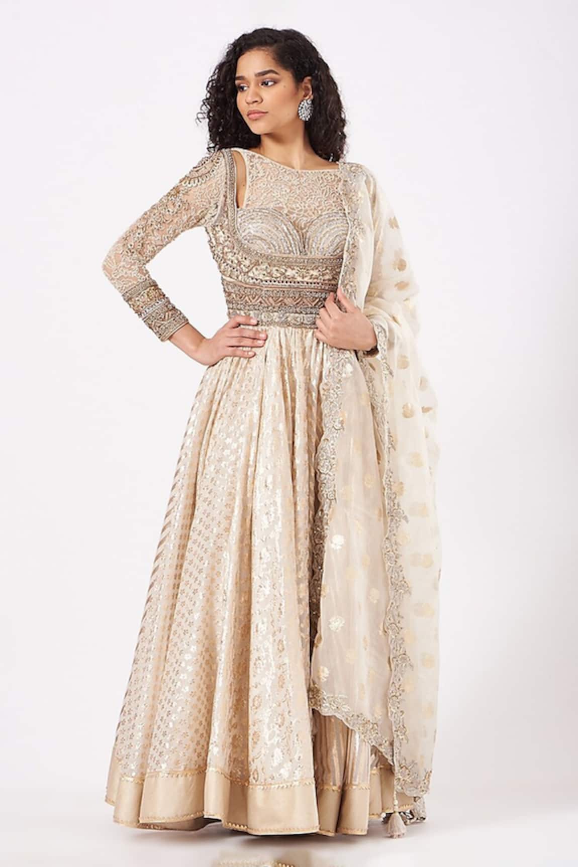 ANJALEE AND ARJUN KAPOOR Angrakha Sequin Embroidered Anarkali With Dupatta
