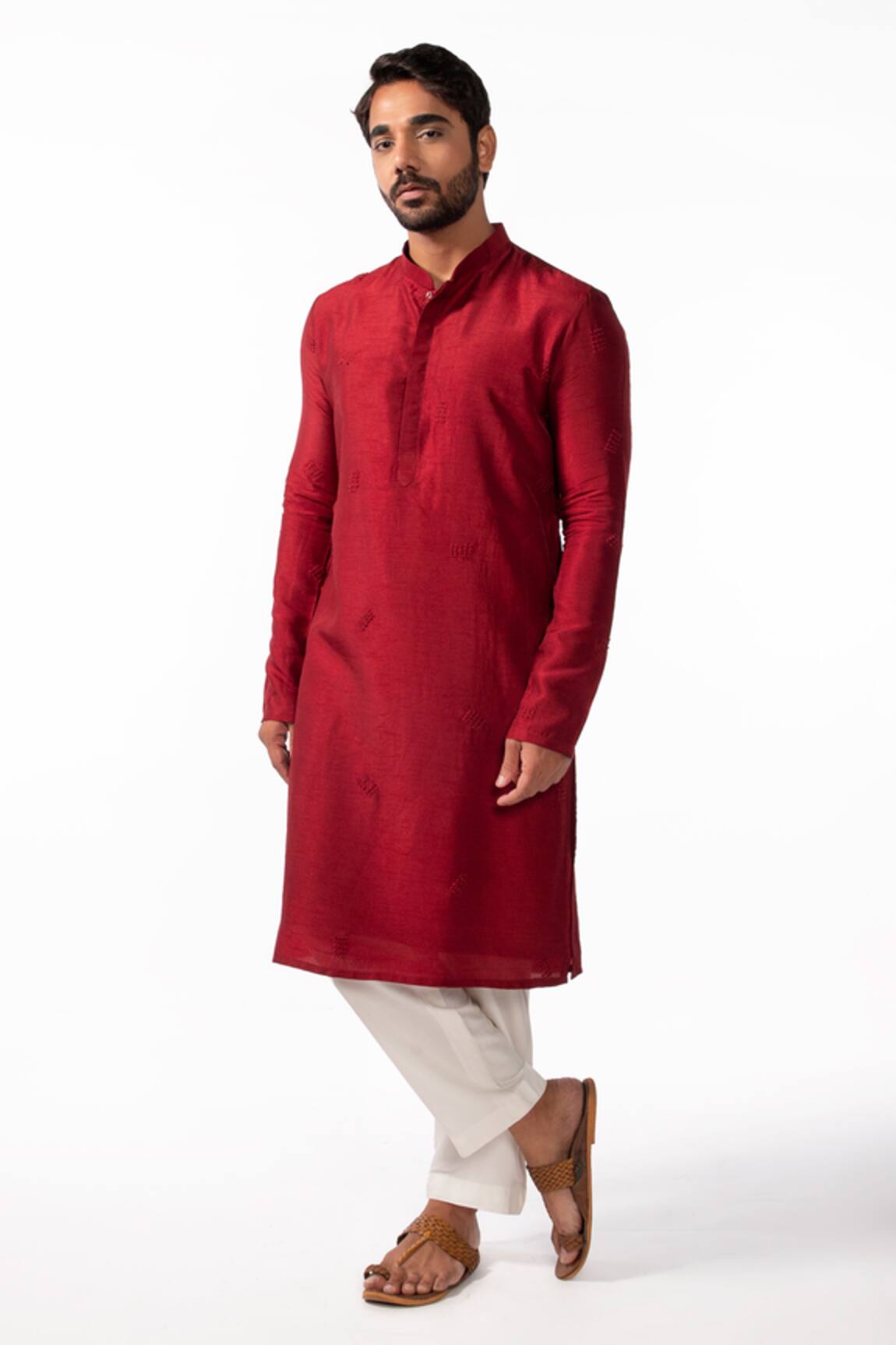 Kaka Calcutta French Knot Embroidered Kurta & Pyjama Pant Set