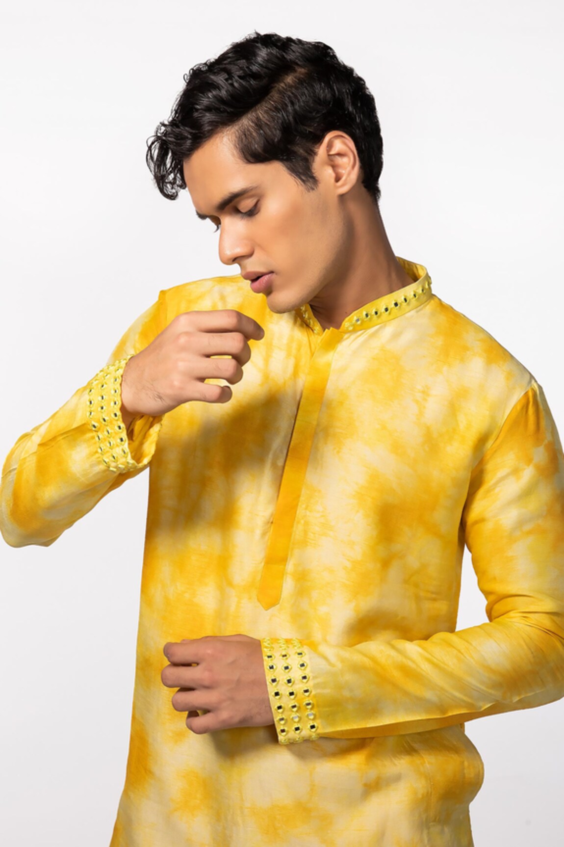 Kaka Menswear Ombre Shaded Kurta And Pyjama Pant Set, Yellow, Mirror,  Kurta, Mandarin Collar, Full in 2023