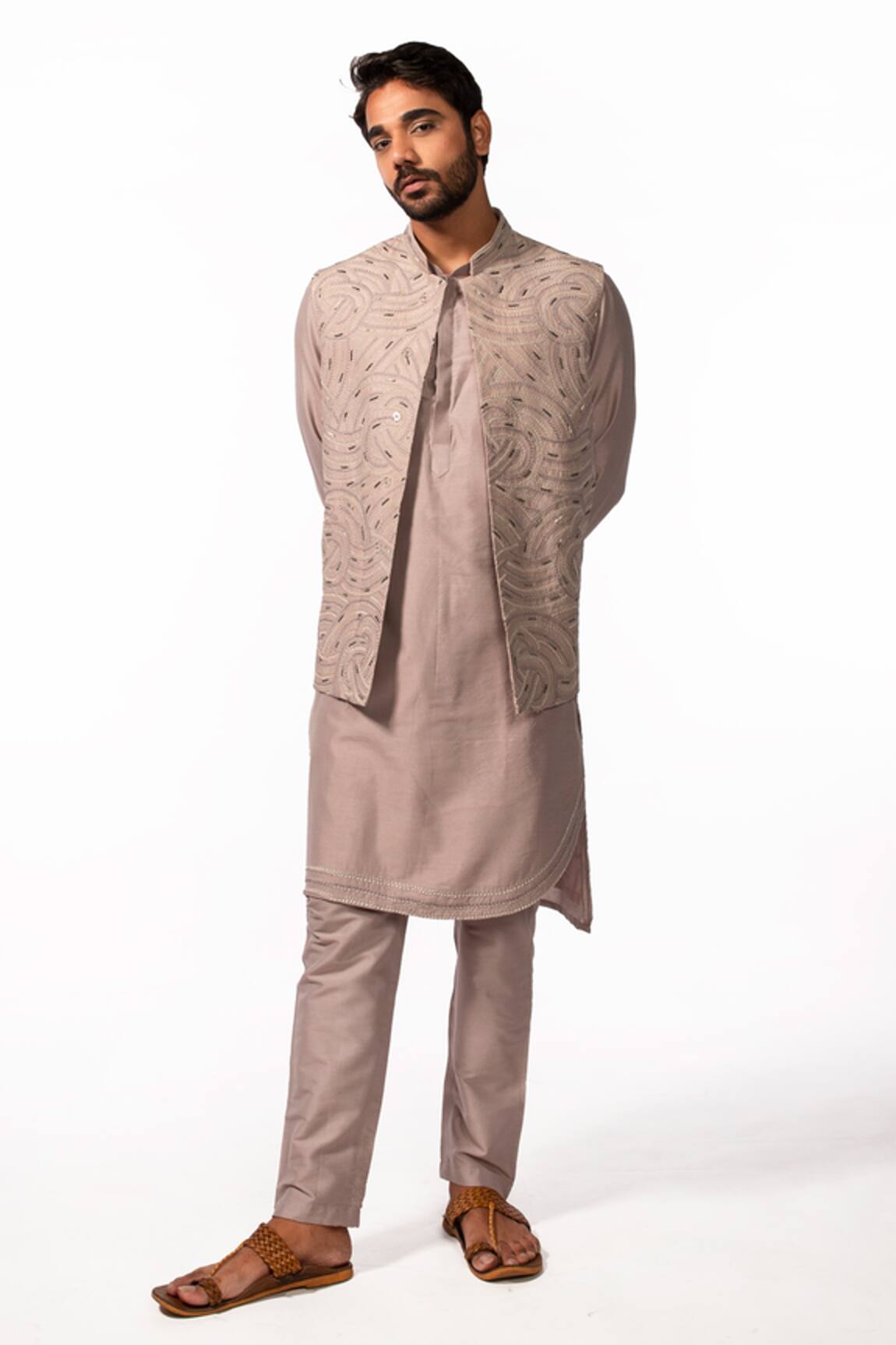 Kaka Calcutta Mauve Hand Embroidered Bundi