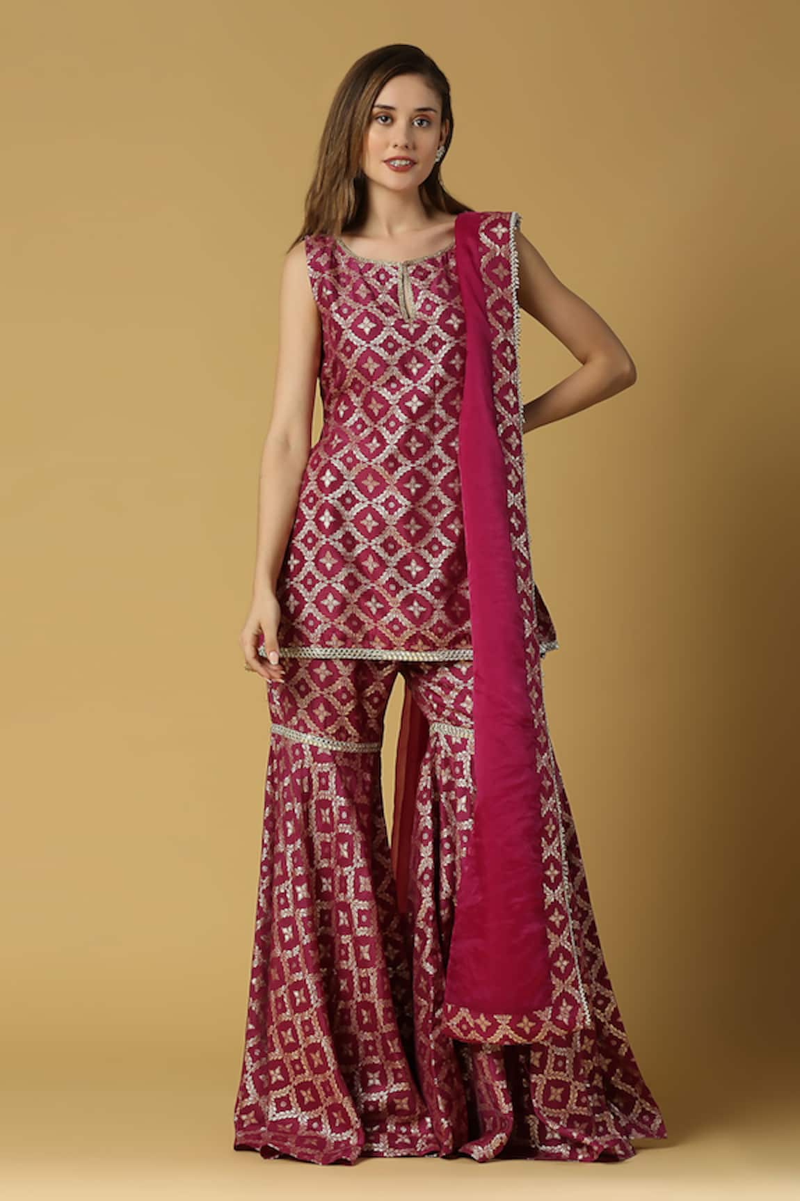 Monk & Mei By Sonia Anand Vani Floral Pattern Kurta Sharara Set 
