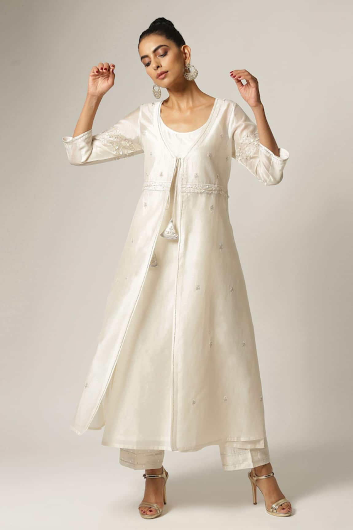 Anantaa By Roohi Floral Dabka Work Jacket Pant Set 