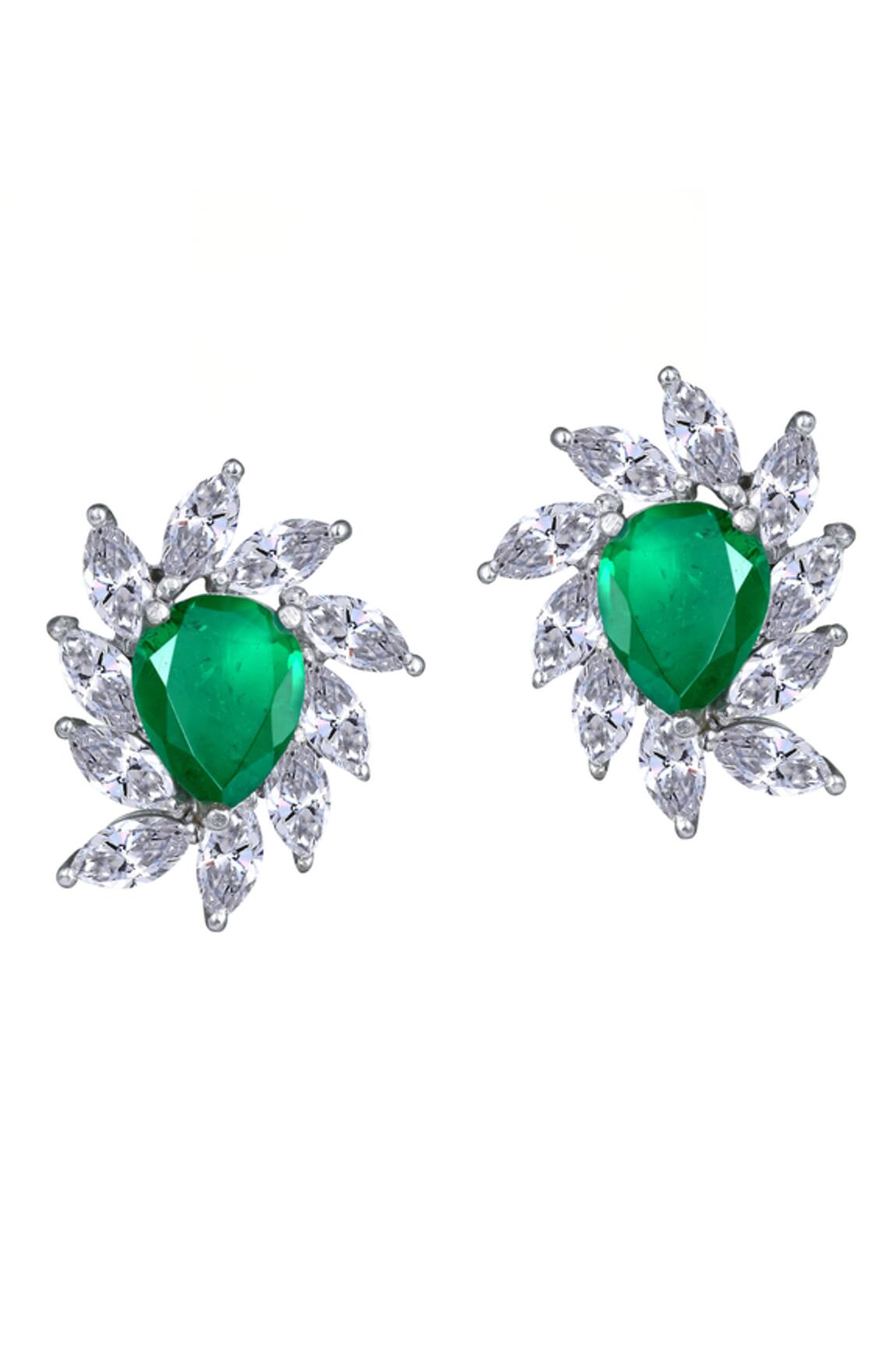DIOSA PARIS JEWELLERY Emerald Stone Embellished Studs 