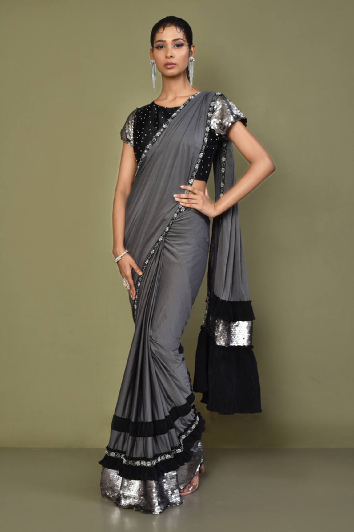 Khwaab by Sanjana Lakhani Pre-Draped Saree With Embroidered Blouse