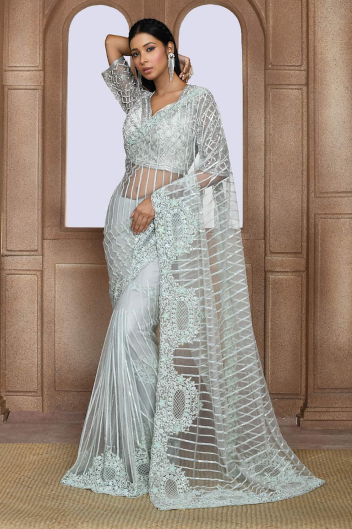 Kalighata Sea Noor Embroidered Saree 
