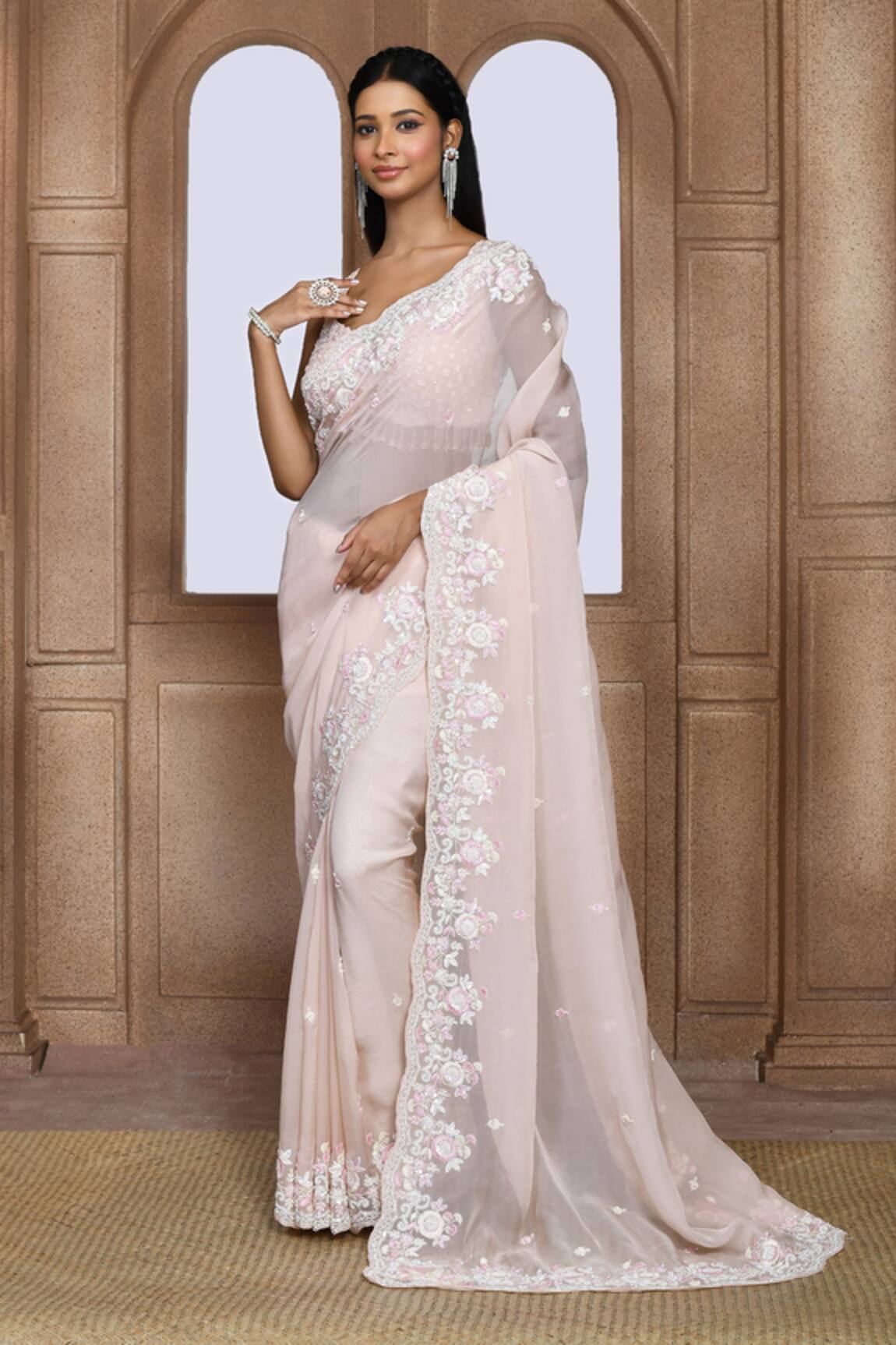 Kalighata Floral Pearl Embroidered Saree 