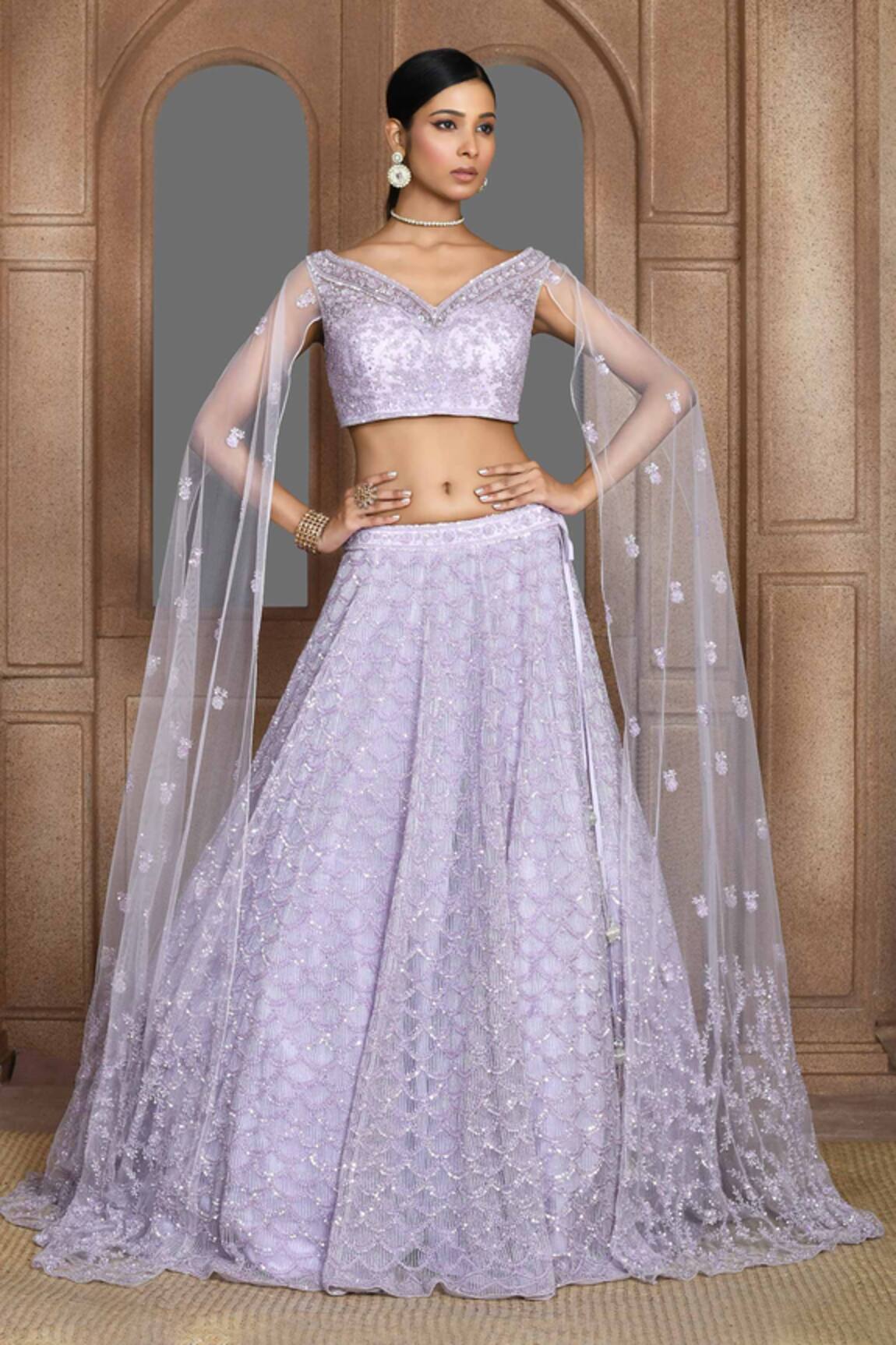 Kalighata Ocean Cut Dana Embroidered Lehenga & Blouse Set 