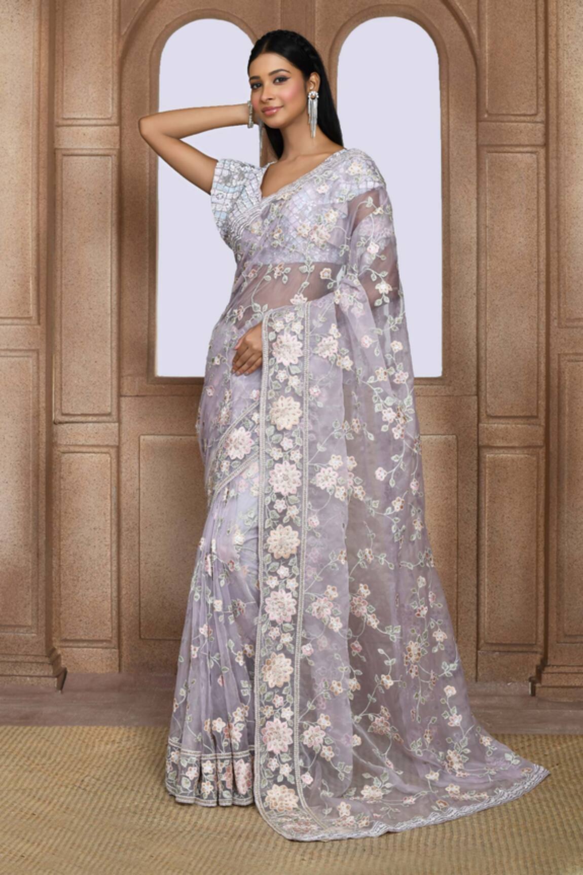 Kalighata Oomvi Floral Thread Embroidered Saree 