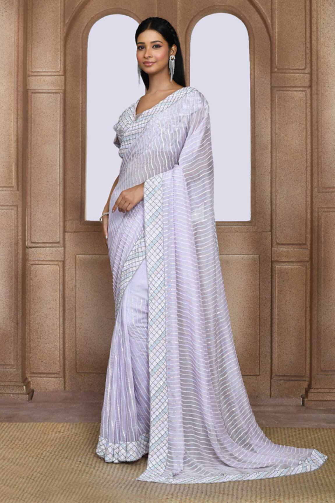 Kalighata Box Wave Sequin Embroidered Saree 