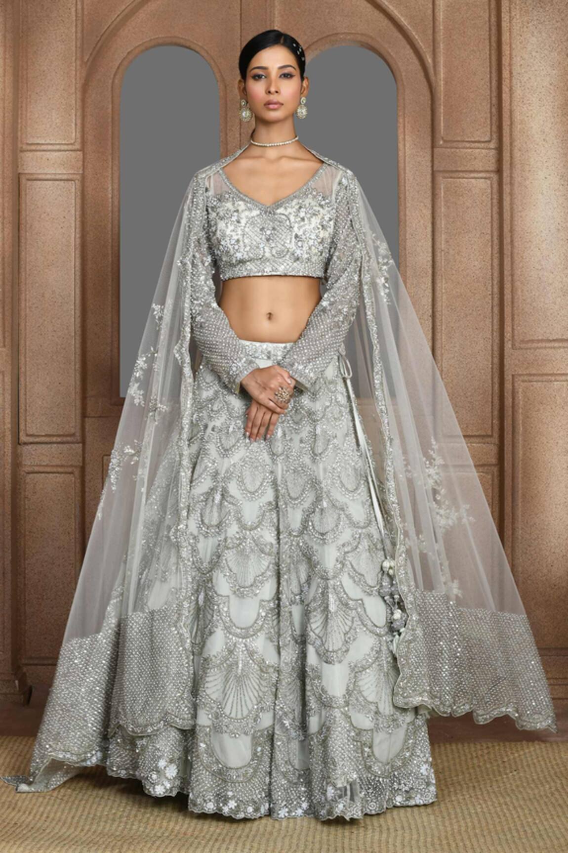 Kalighata Scallop Pattern Bridal Lehenga Set 