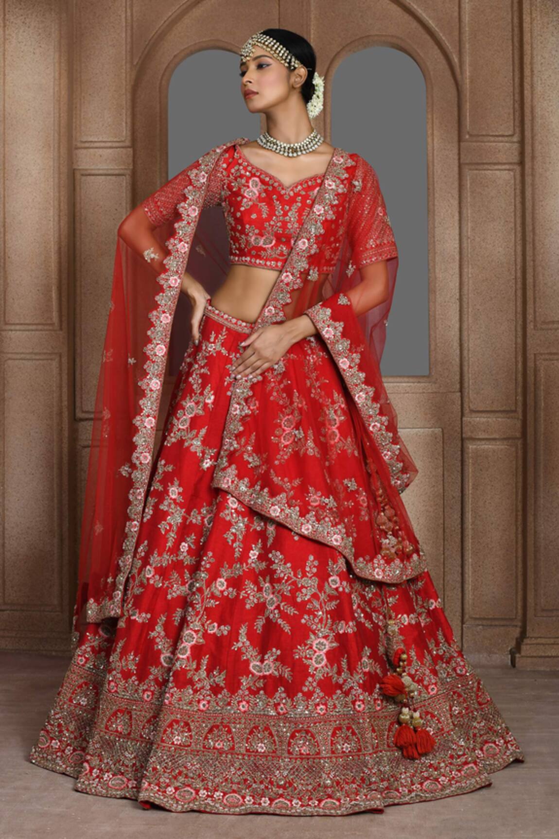 Kalighata Red Raw Silk Embroidered Bridal Lehenga Set 