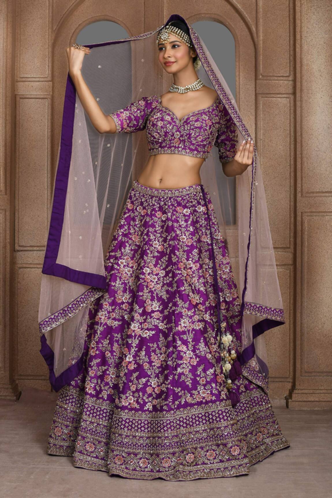 Kalighata Paheli Thread Embroidered Bridal Lehenga Set 