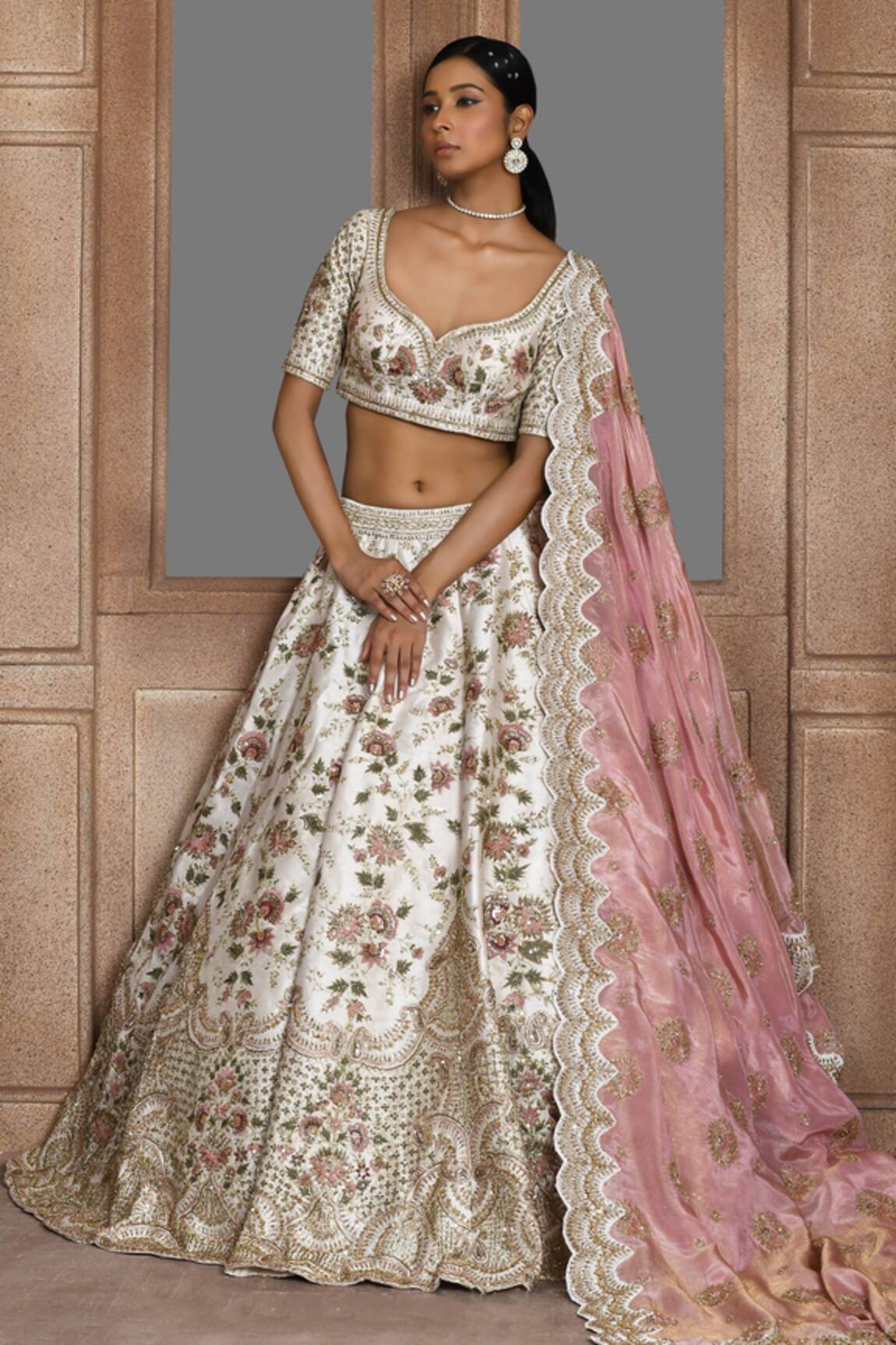 Kalighata Jasmine Flower Embroidered Bridal Lehenga Set 