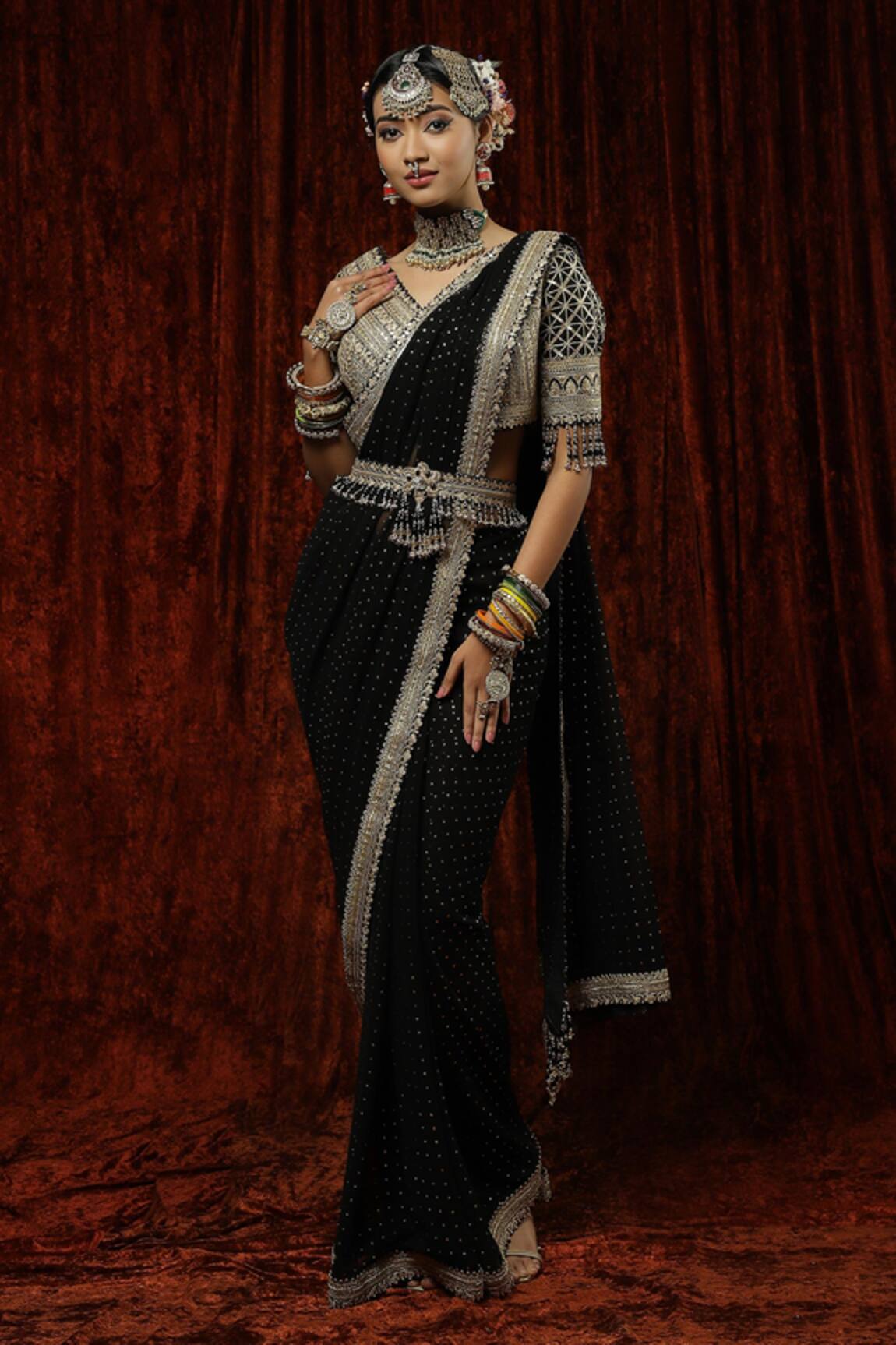 Shikhar Sharma Kajal Badla Embroidered Saree With Blouse