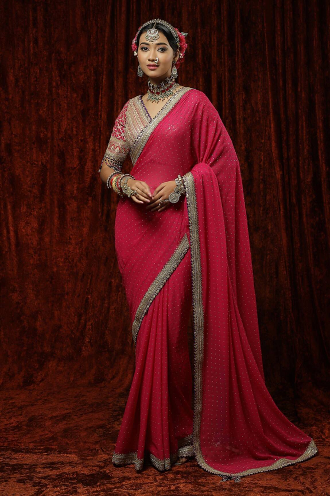 SHIKHAR SHARMA Border Embroidered Saree With Blouse 