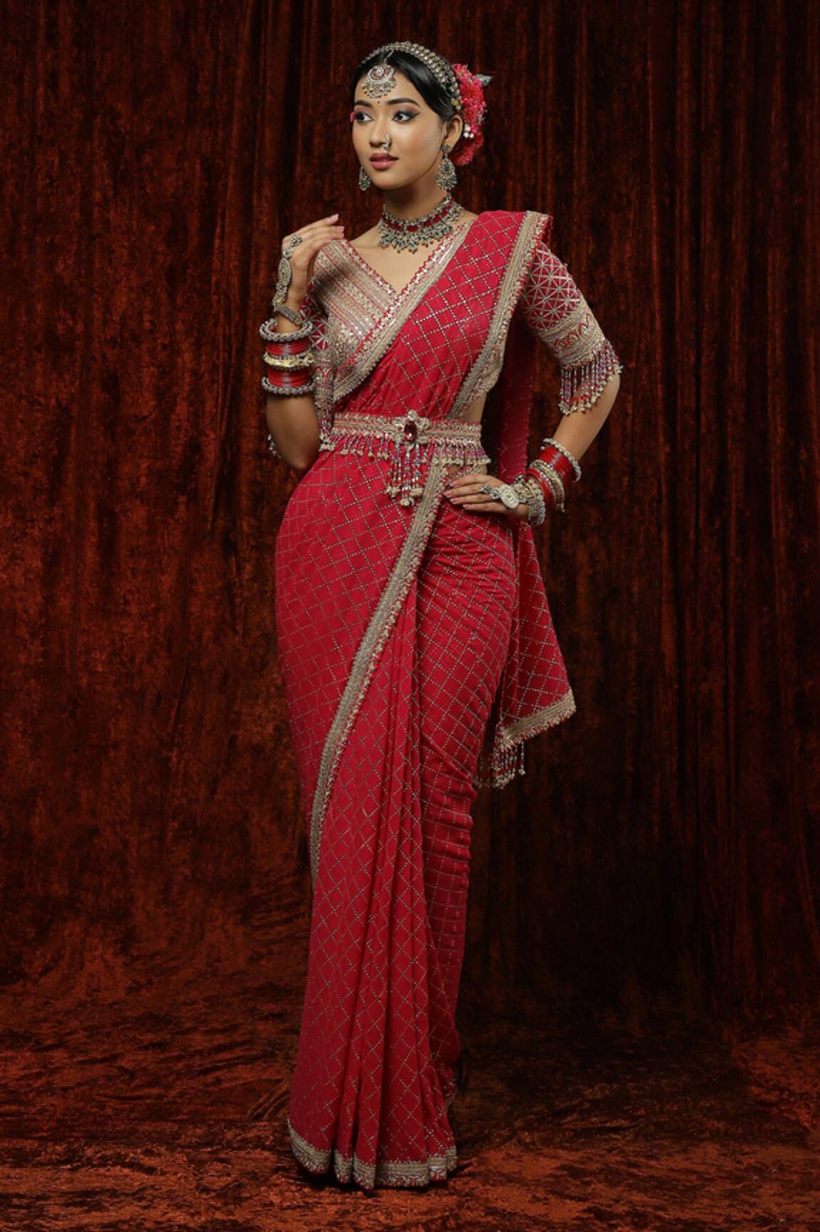 Shikhar Sharma Desi Gulab Saree With Embroidered Blouse