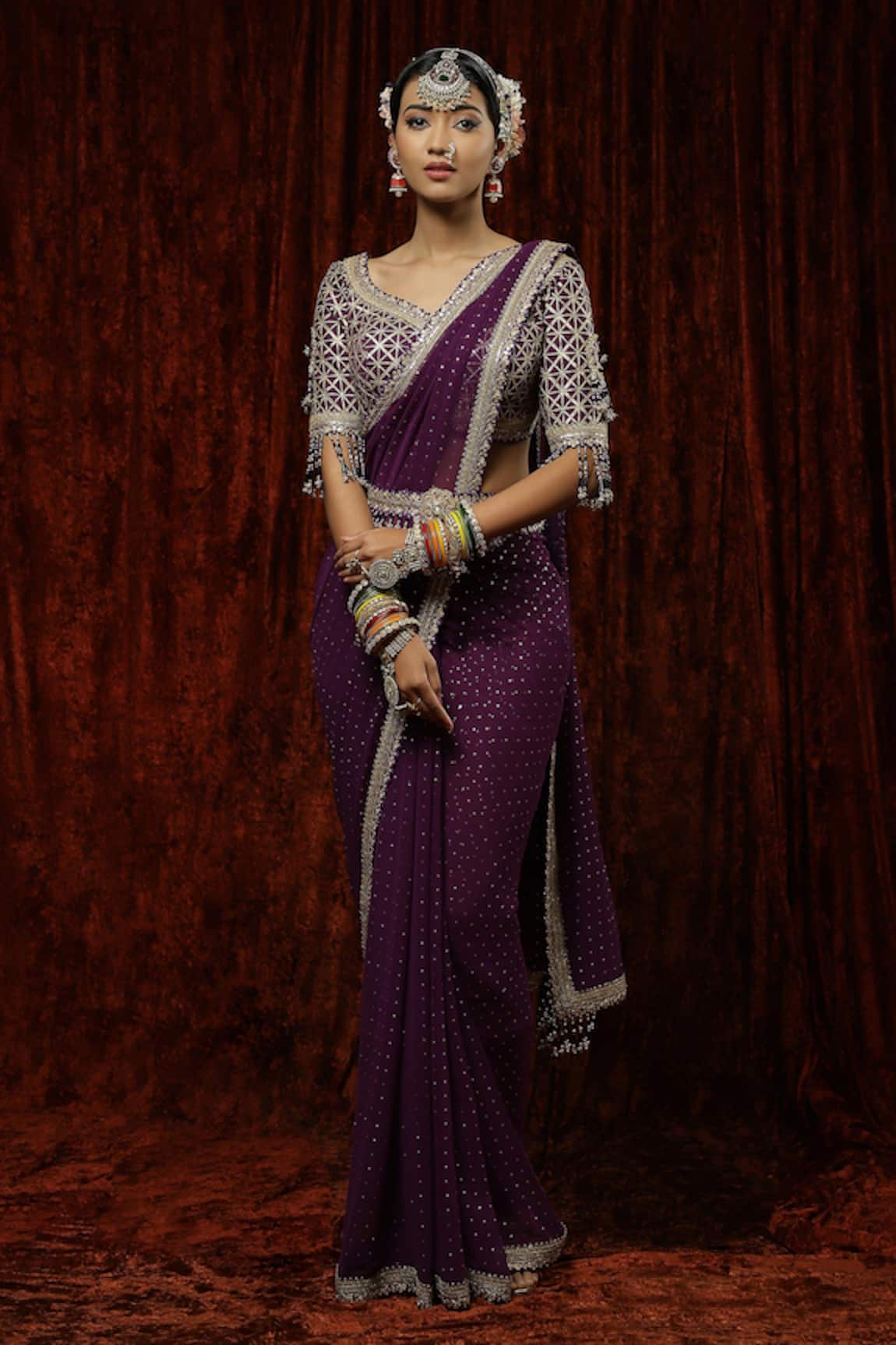 SHIKHAR SHARMA Badla Embroidered Saree With Silk Chanderi Blouse 