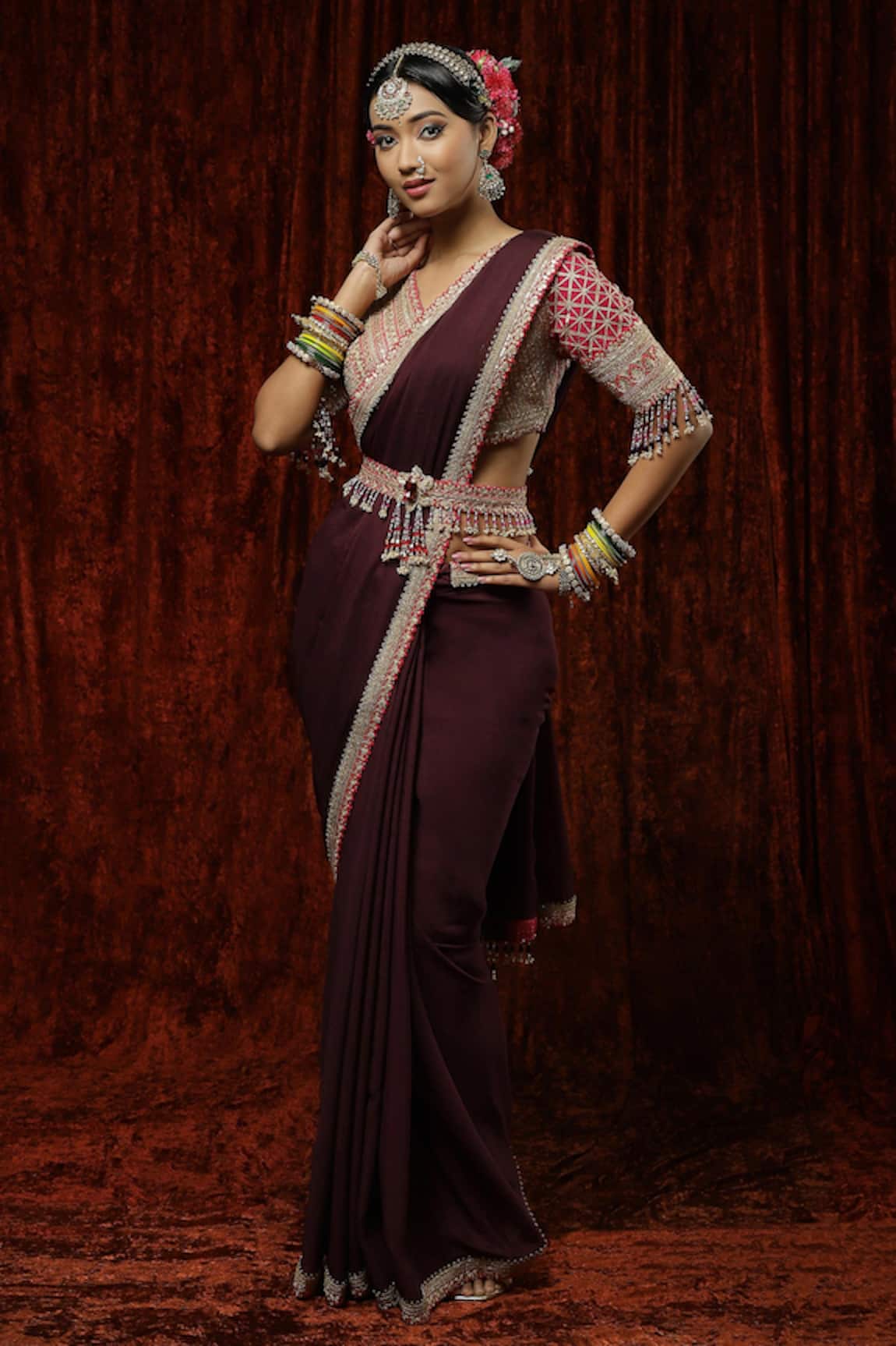 SHIKHAR SHARMA Border Embroidered Saree With Silk Chanderi Blouse 