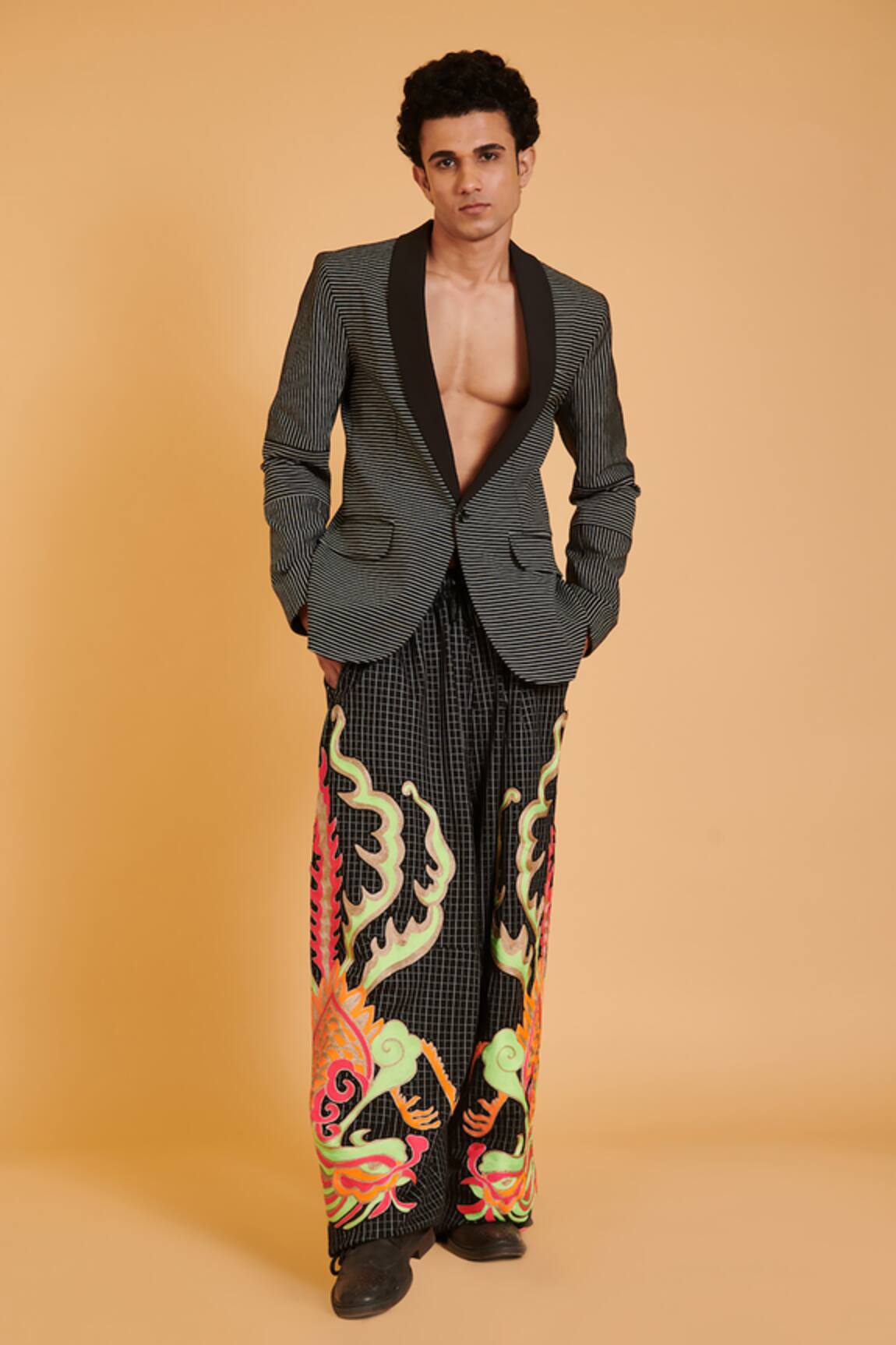Siddartha Tytler Horizontal Stripe Print Tuxedo Blazer