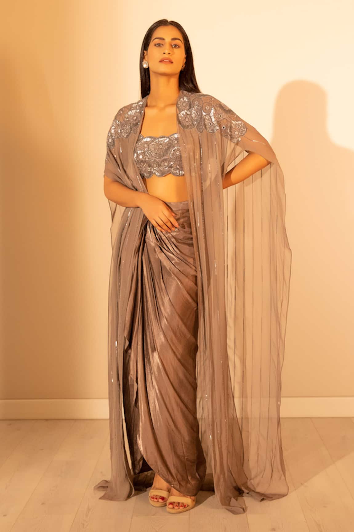 Harshita Jain Floral Embroidered Cape & Skirt Set