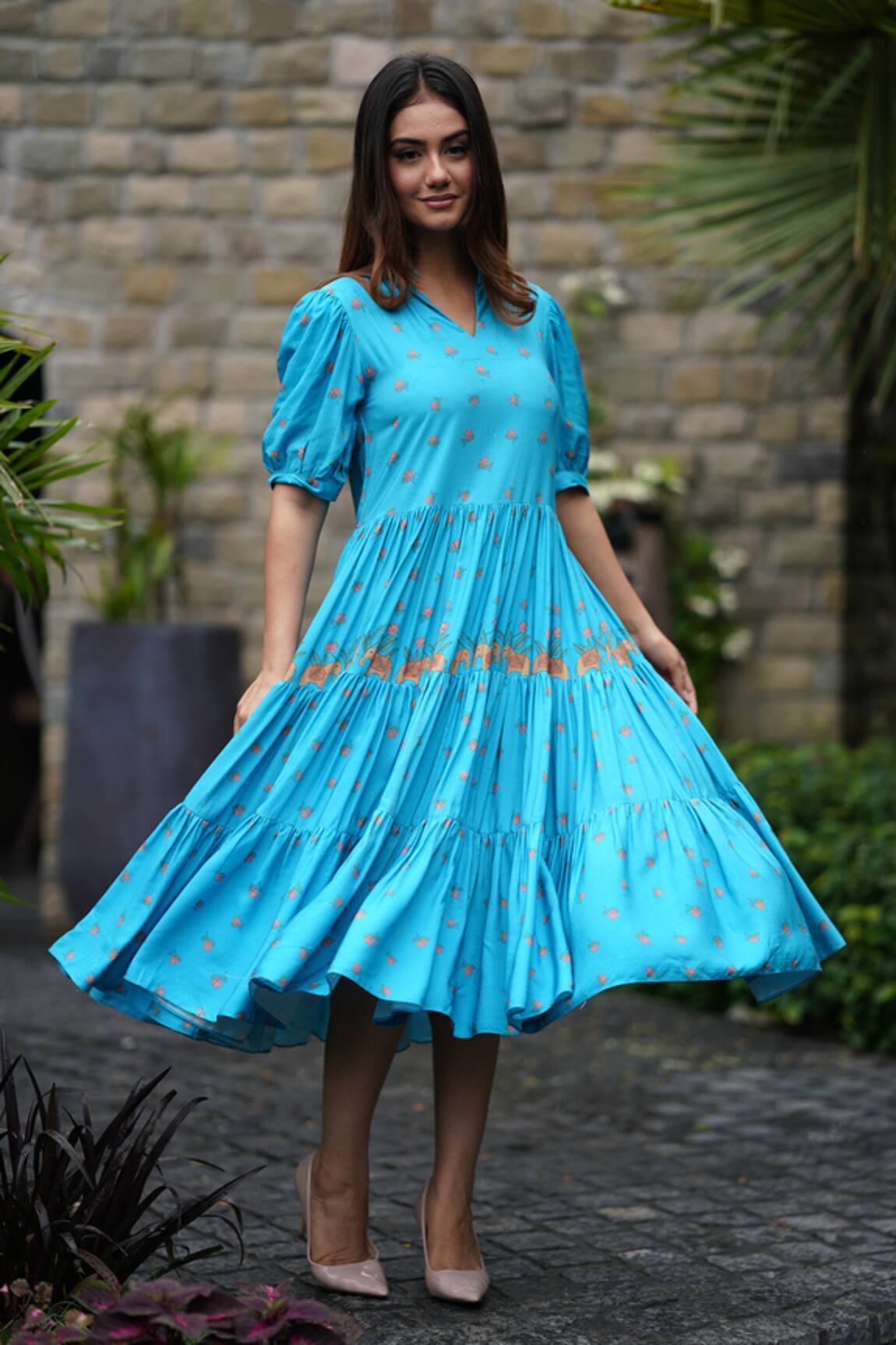Leela By A Puff Sleeve Lotus Print Dress