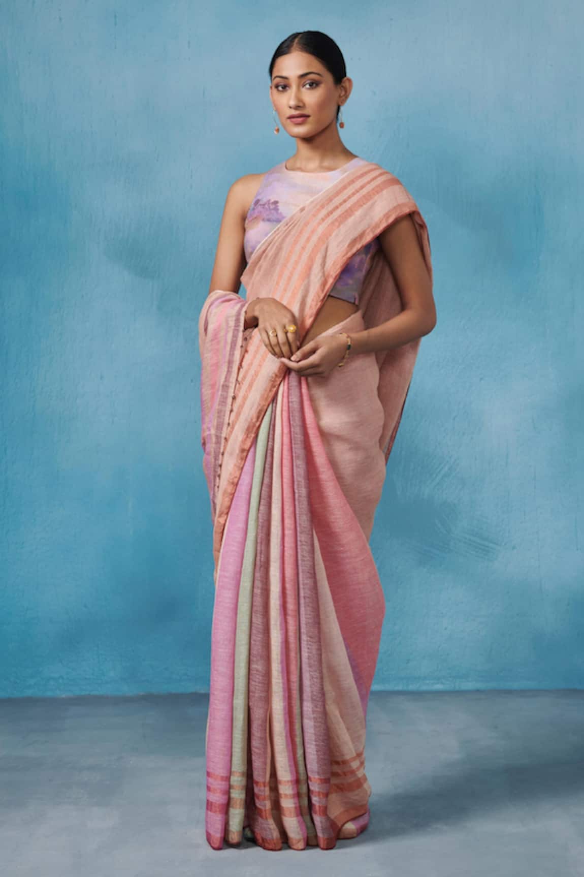 Dressfolk Sundazed Linen Handloom Woven Saree