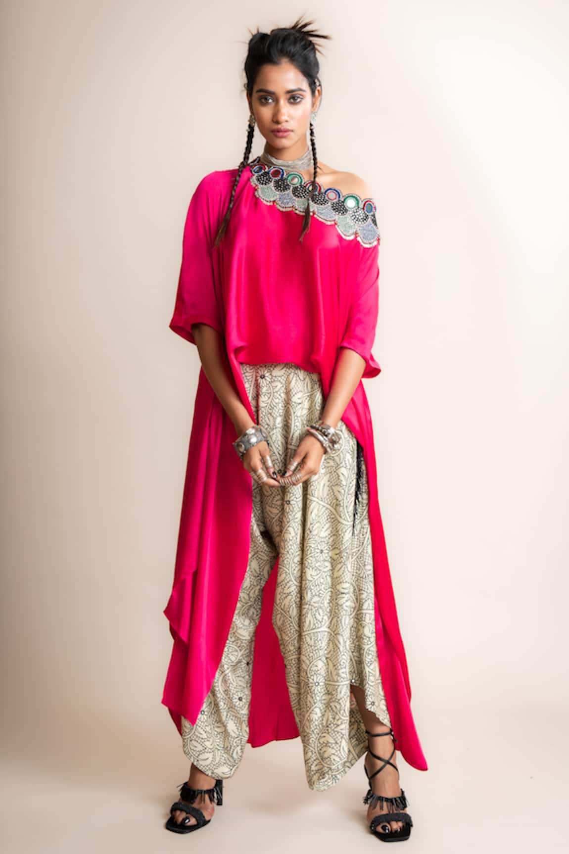 Nupur Kanoi Off Shoulder Top With Peacock Print Pant