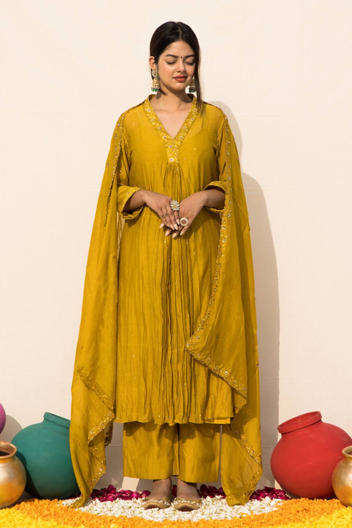 Mithi Supari Chameli Neck Embroidered Kurta Pant Set