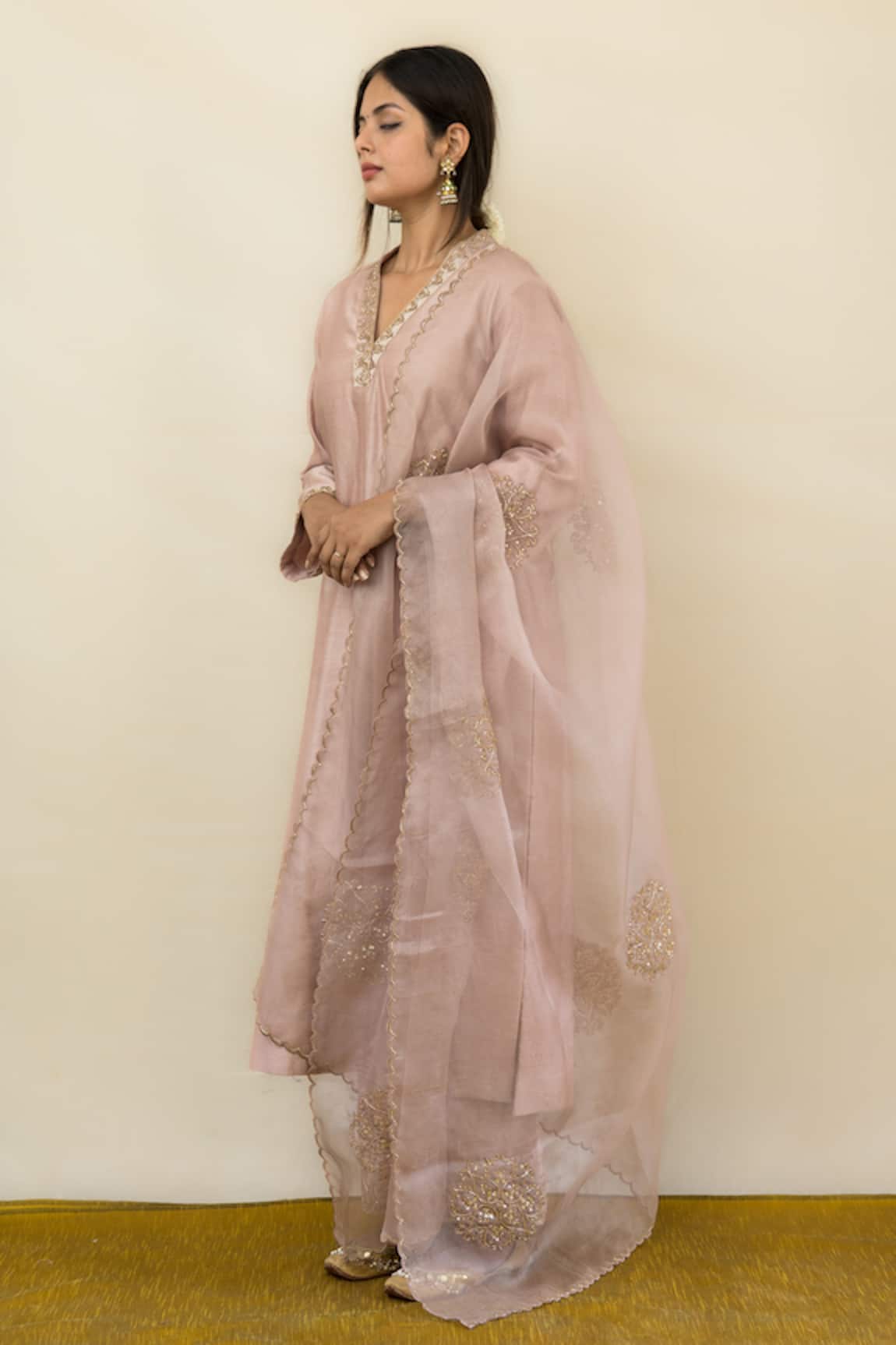 Mithi Supari Afimi Neck Embroidered Kurta Pant Set