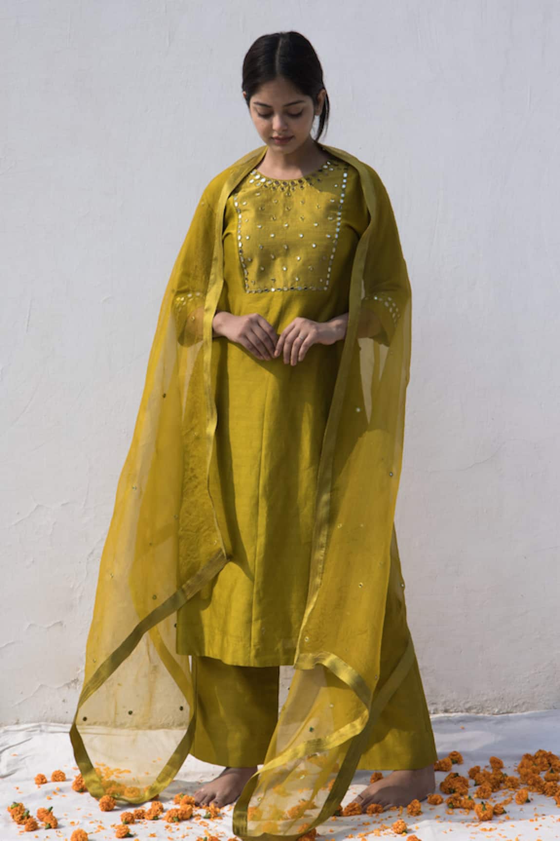 Mithi Supari Nisa Yoke Embroidered Kurta Pant Set