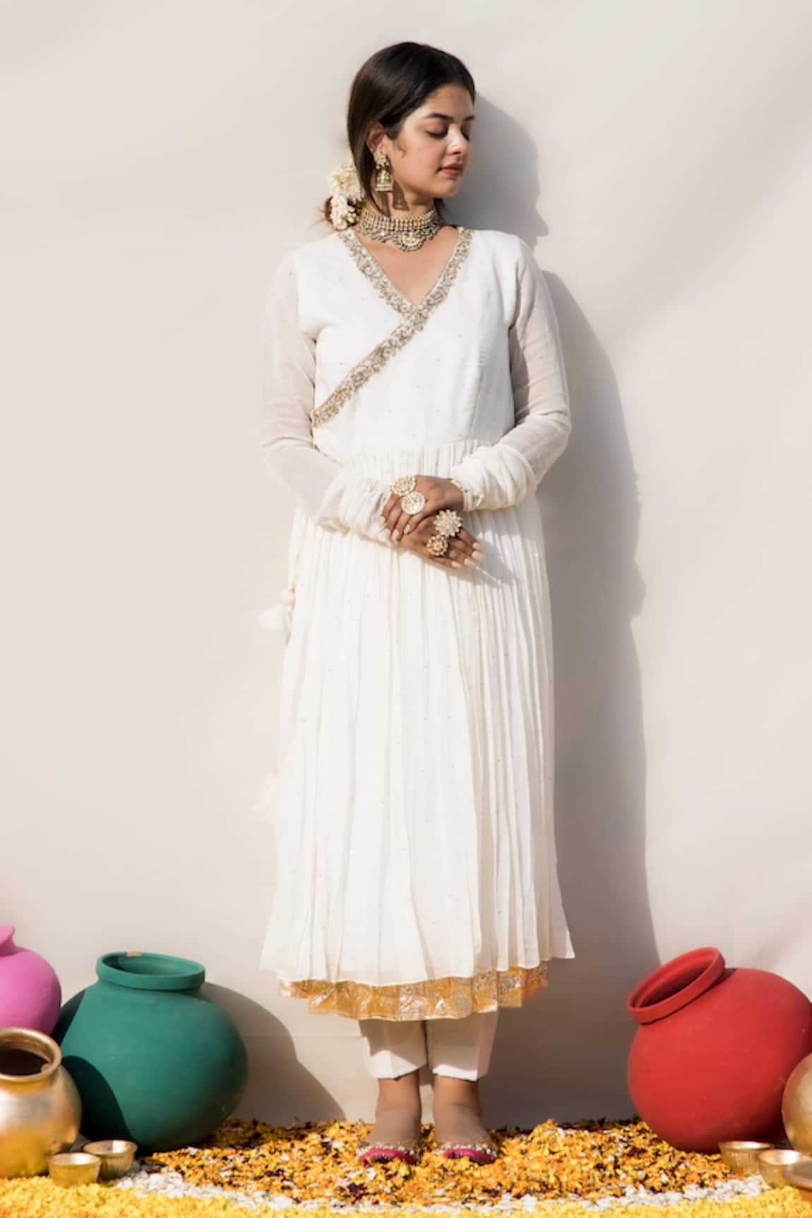 Mithi Supari Champa V Neck Angrakha Anarkali