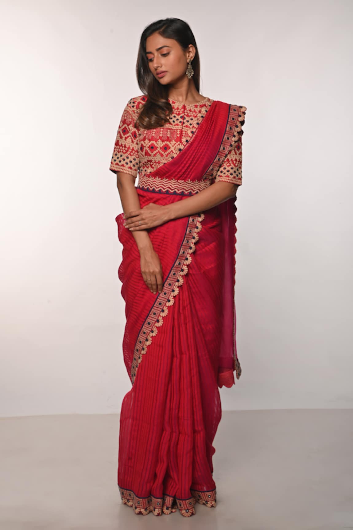 Soumodeep Dutta Printed & Hand Embroidered Saree With Blouse