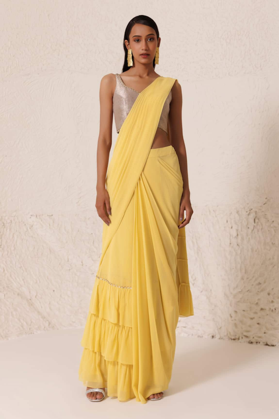 Chhaya Mehrotra Pre-Draped Saree With Brocade Blouse